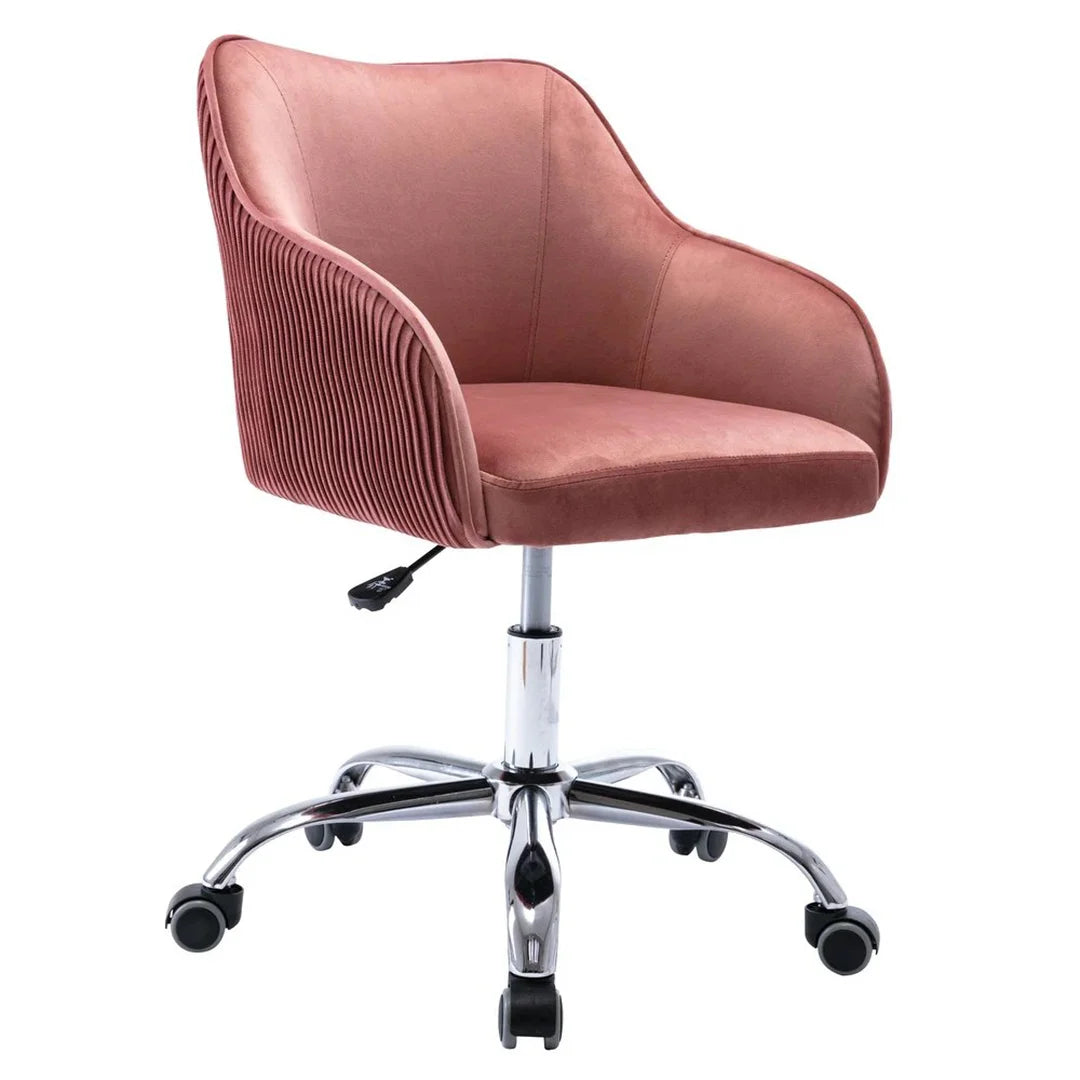 Curved Arm Pink Velvet Office Chair for Comfort and Style