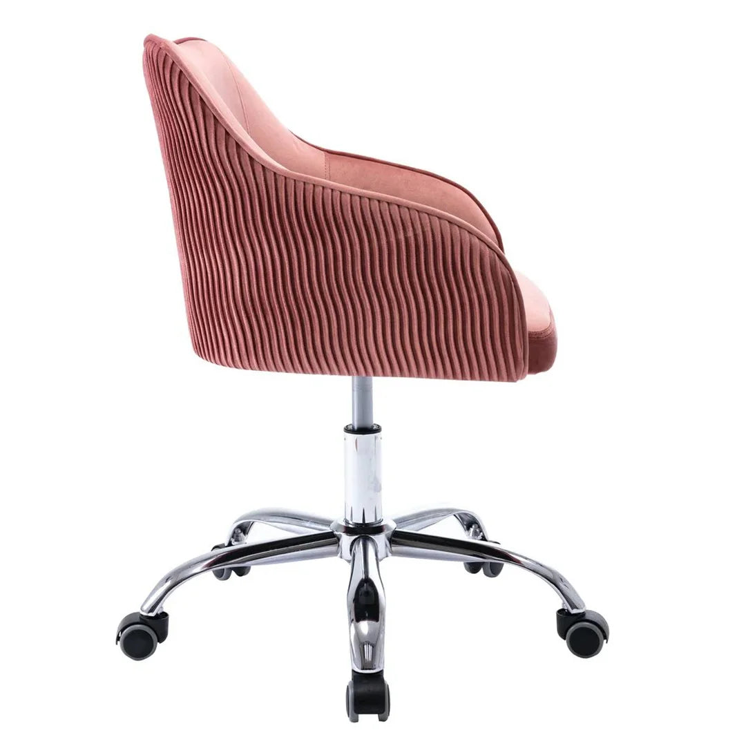 Curved Arm Pink Velvet Office Chair for Comfort and Style