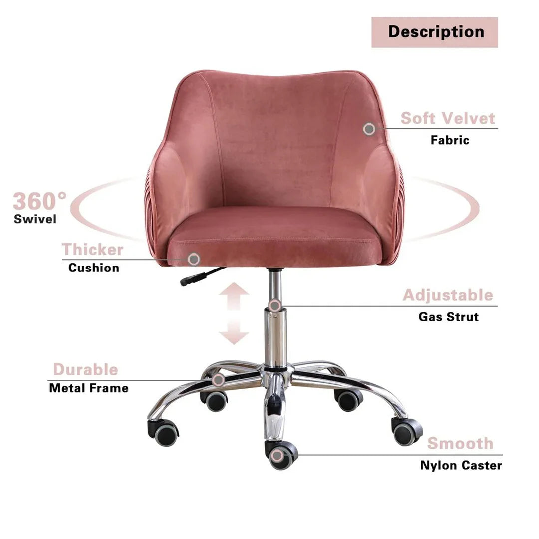 Curved Arm Pink Velvet Office Chair for Comfort and Style