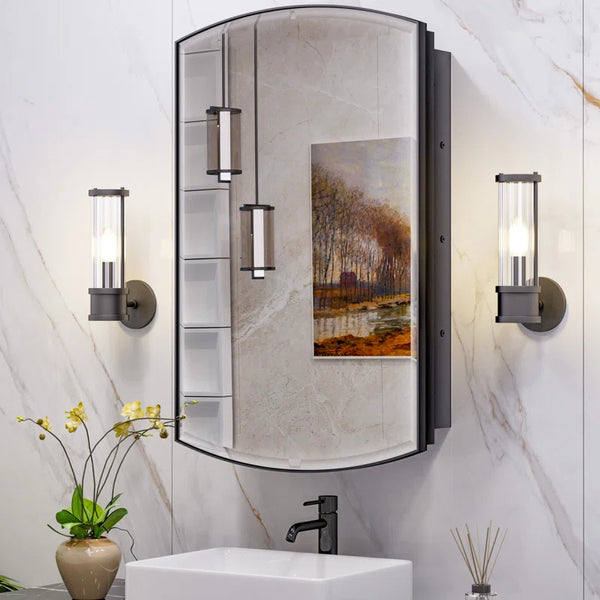 Curved Design Mirror Cabinet with Side Storage Shelves