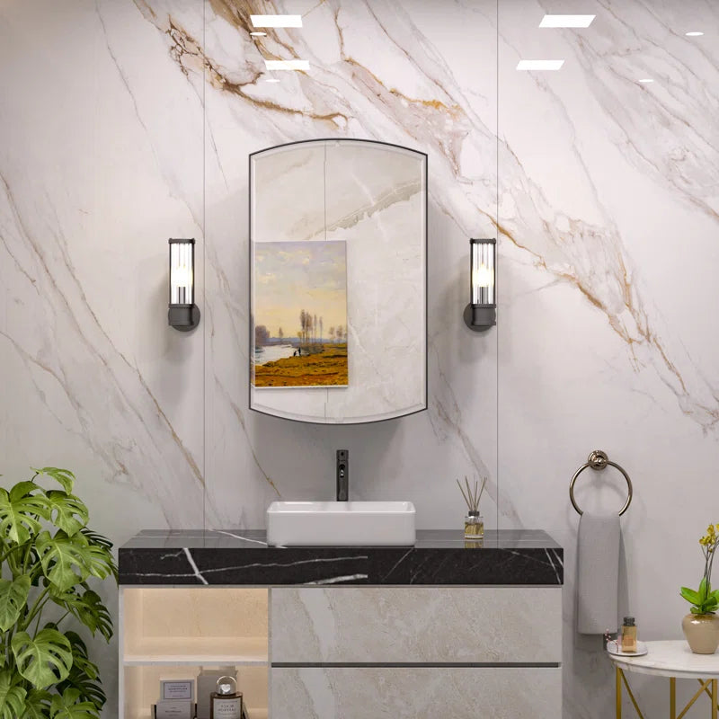 Curved Design Mirror Cabinet with Side Storage Shelves