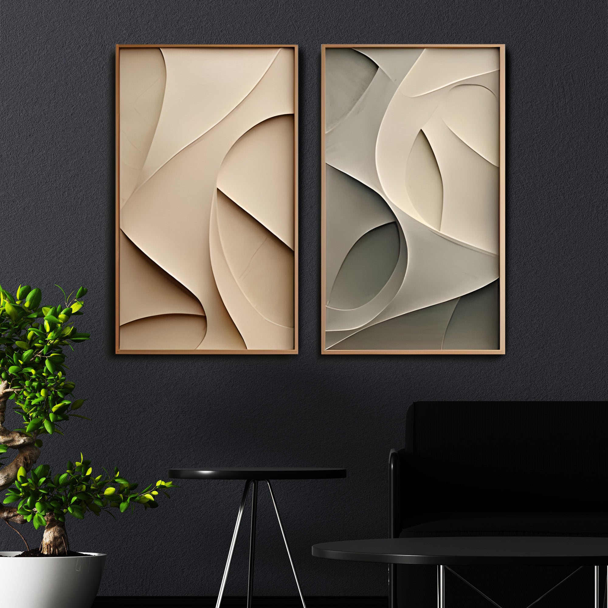 Curved Geometry Soft Form Sculpted Frames 3D Wall Art Home Decor