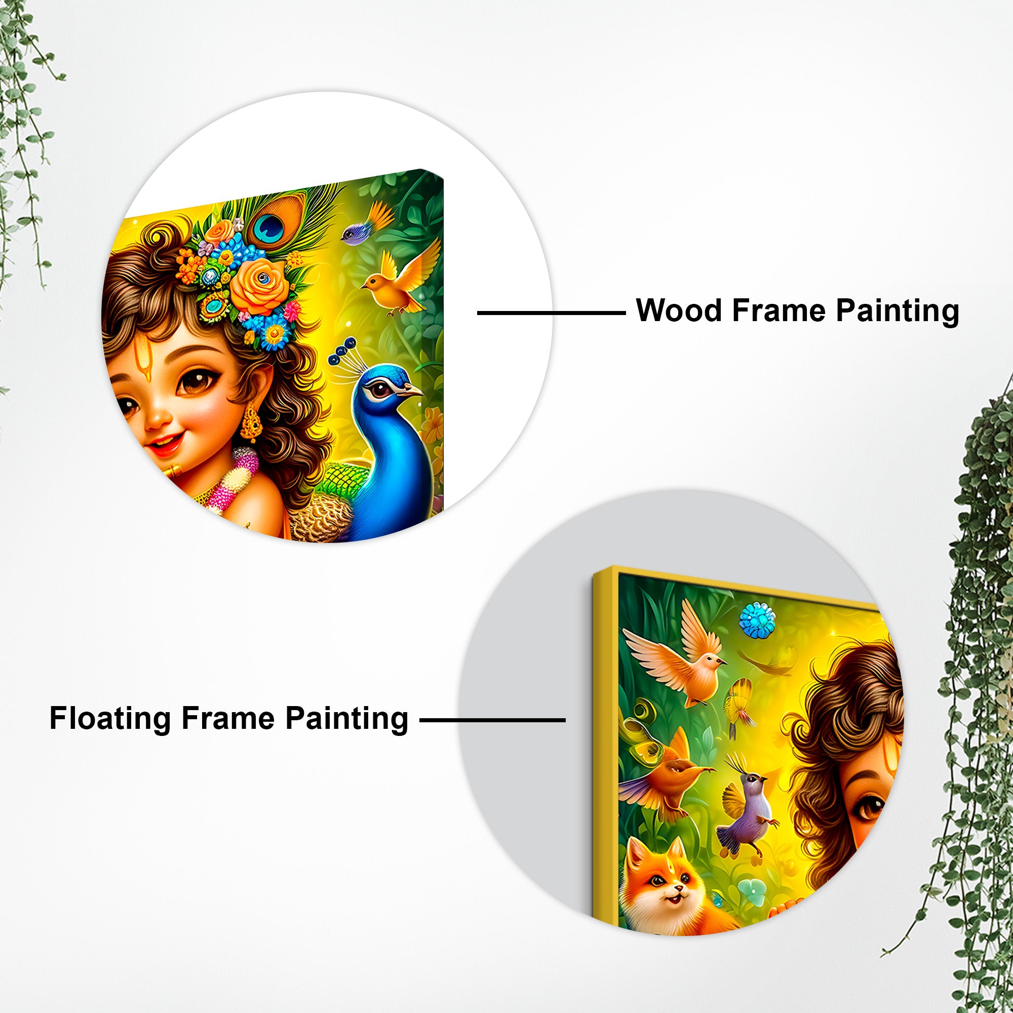 Cute Bal Krishna Playing Flute Spiritual Abstract Canvas Wall Painting