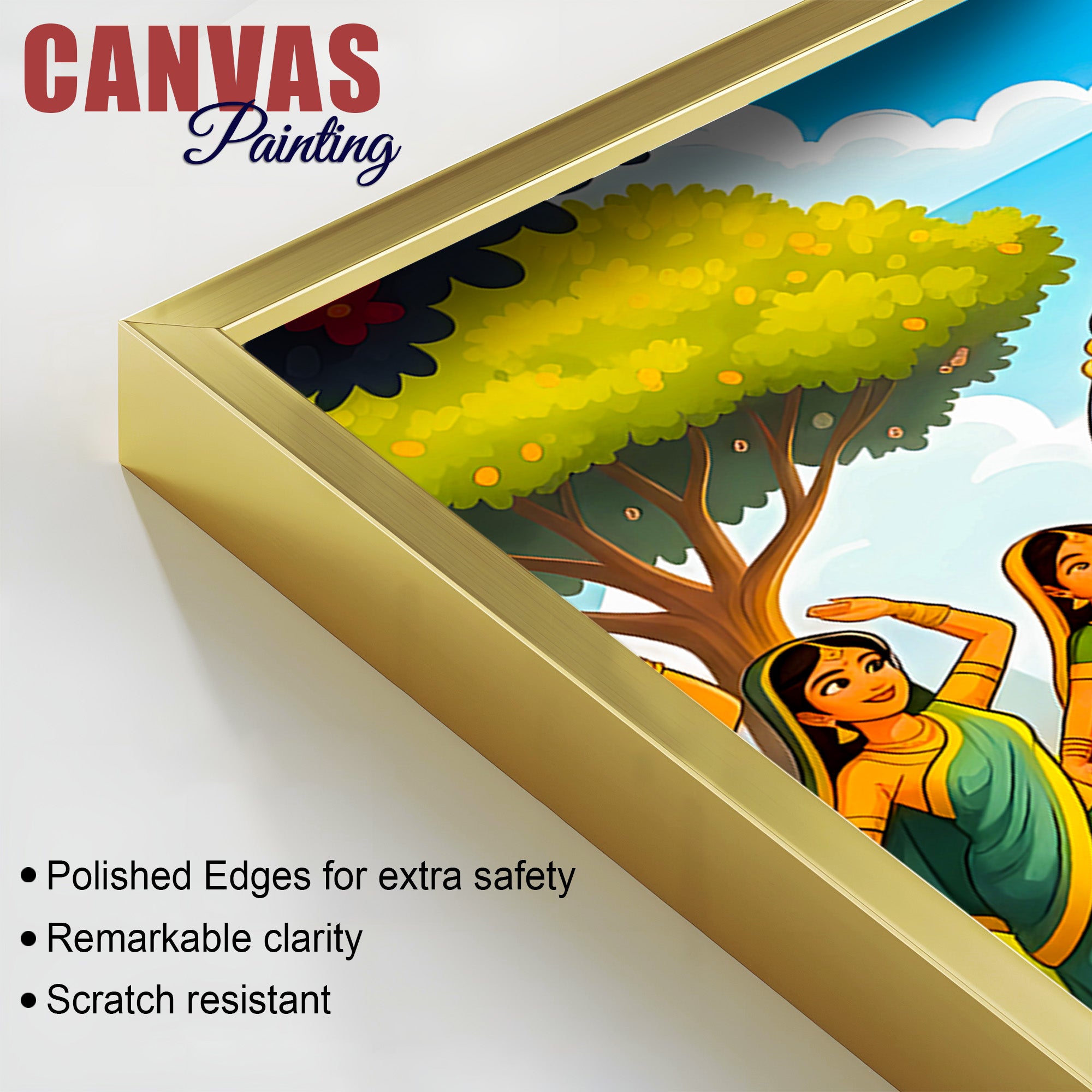 Cute Bal Krishna with Gopis Canvas Wall Painting for Home Decor– Modern Spiritual Canvas Wall Painting