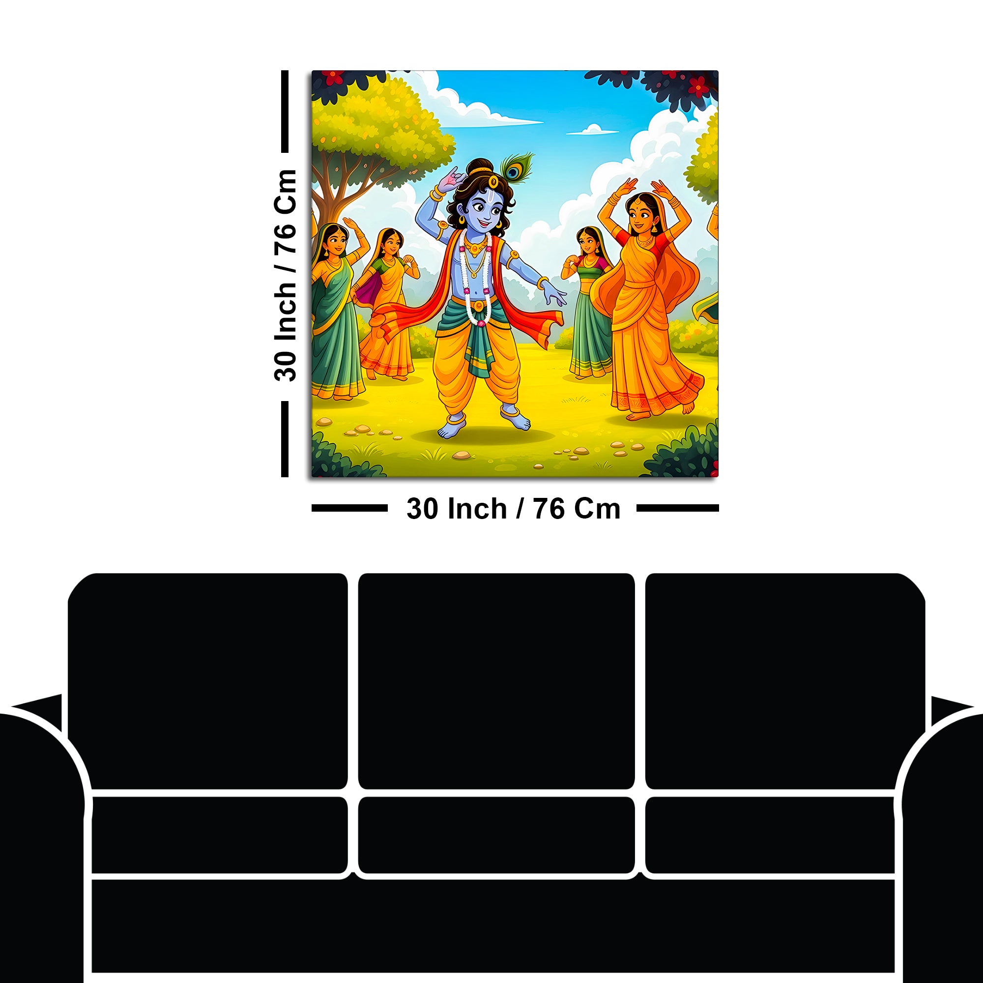 Cute Bal Krishna with Gopis Canvas Wall Painting for Home Decor– Modern Spiritual Canvas Wall Painting