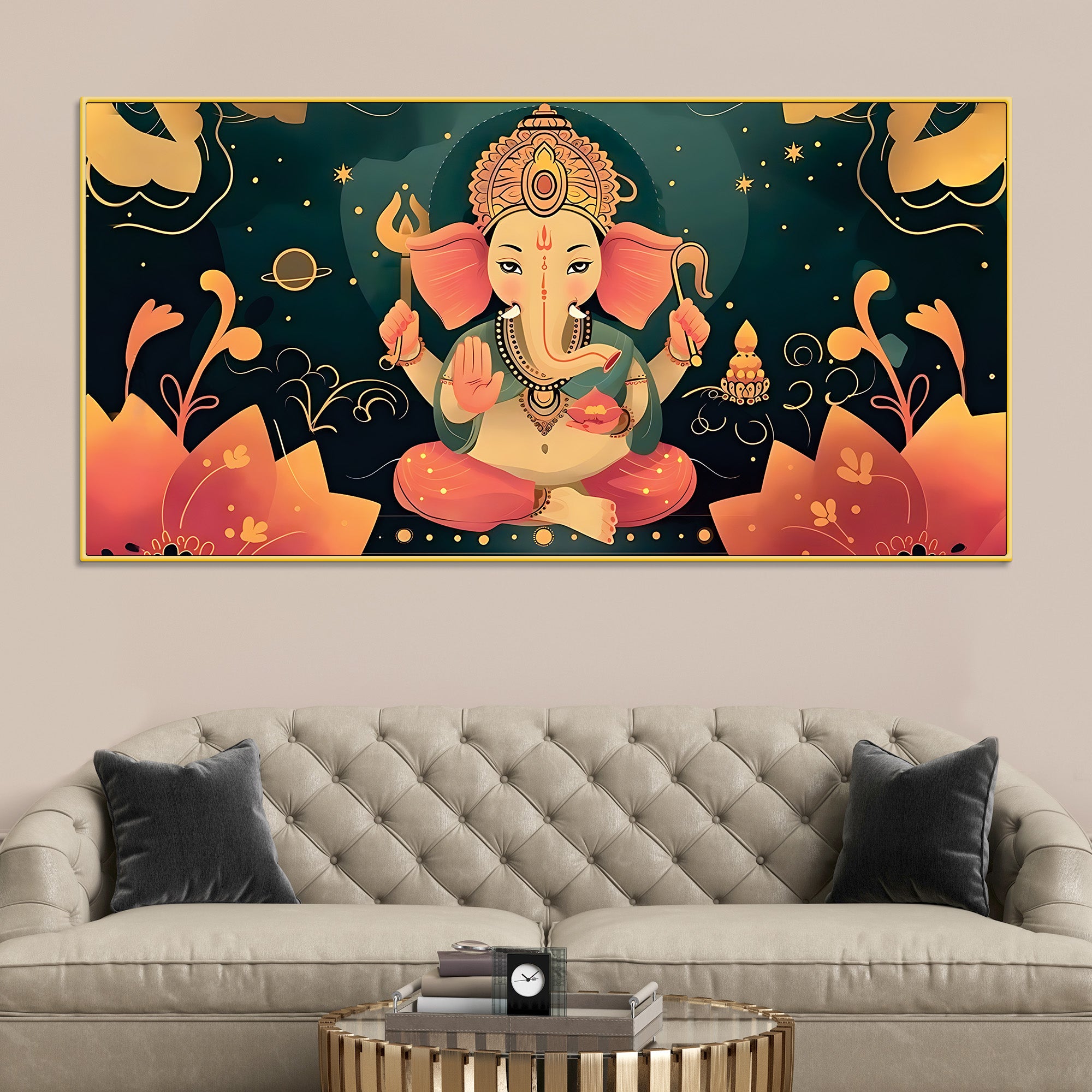 Cute Lord Ganesha modern illustration Premium caricature Canvas Wall Painting for Home & Office Decoration – Modern Spiritual Wall Art