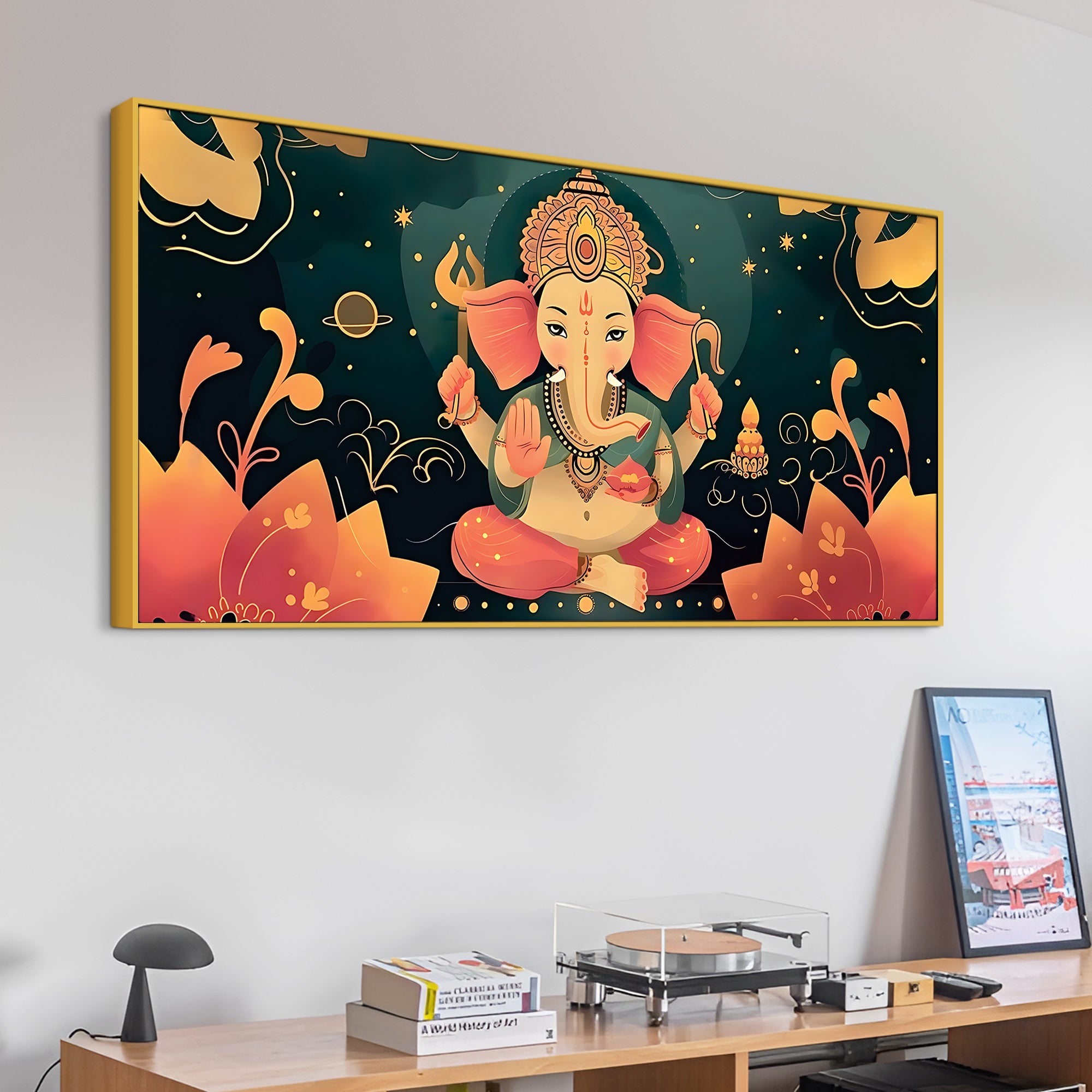 Cute Lord Ganesha modern illustration Premium caricature Canvas Wall Painting for Home & Office Decoration – Modern Spiritual Wall Art