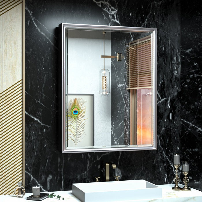 Cyrille Modern Recessed or Surface Mount Silver Mirror Cabinet