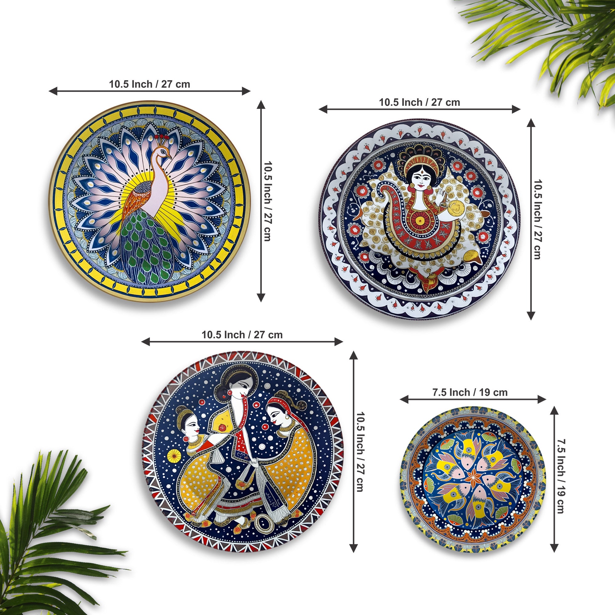 Dance, Divinity & Peacock Premium Wall Plates Painting Set of Four