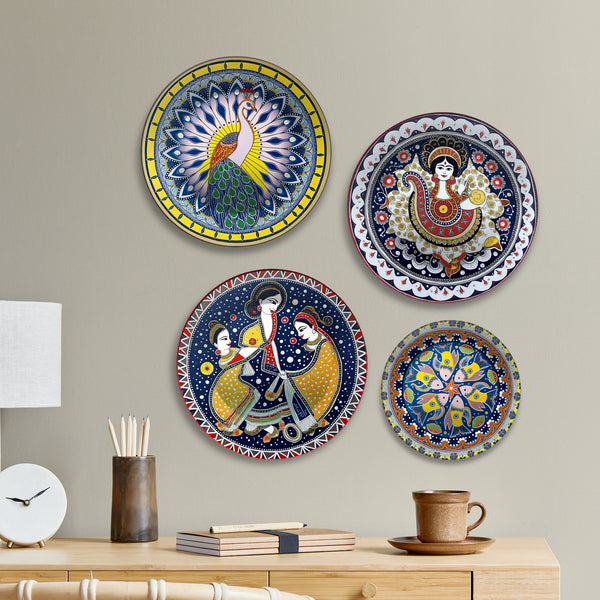Dance, Divinity & Peacock Premium Wall Plates Painting Set of Four