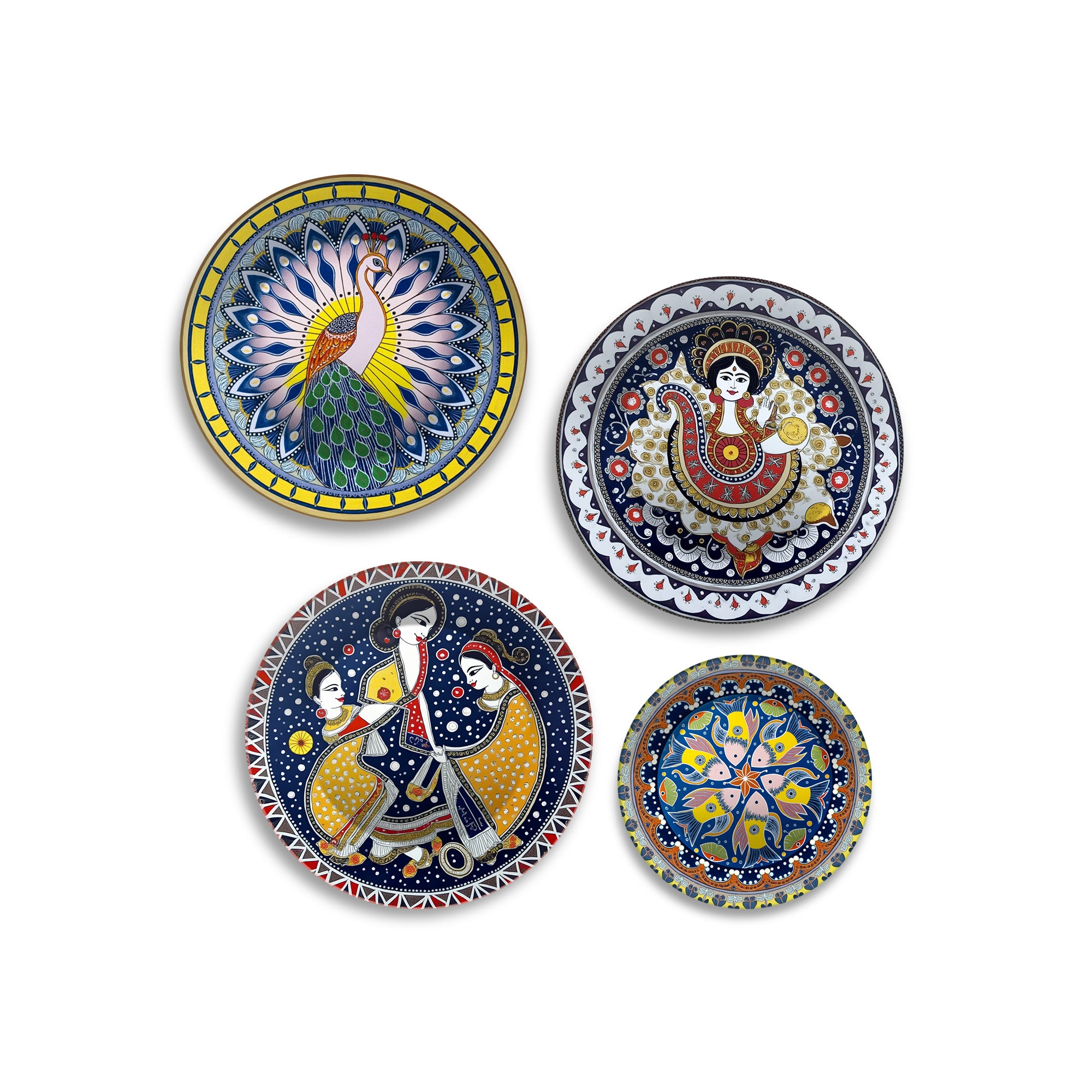 Dance, Divinity & Peacock Premium Wall Plates Painting Set of Four