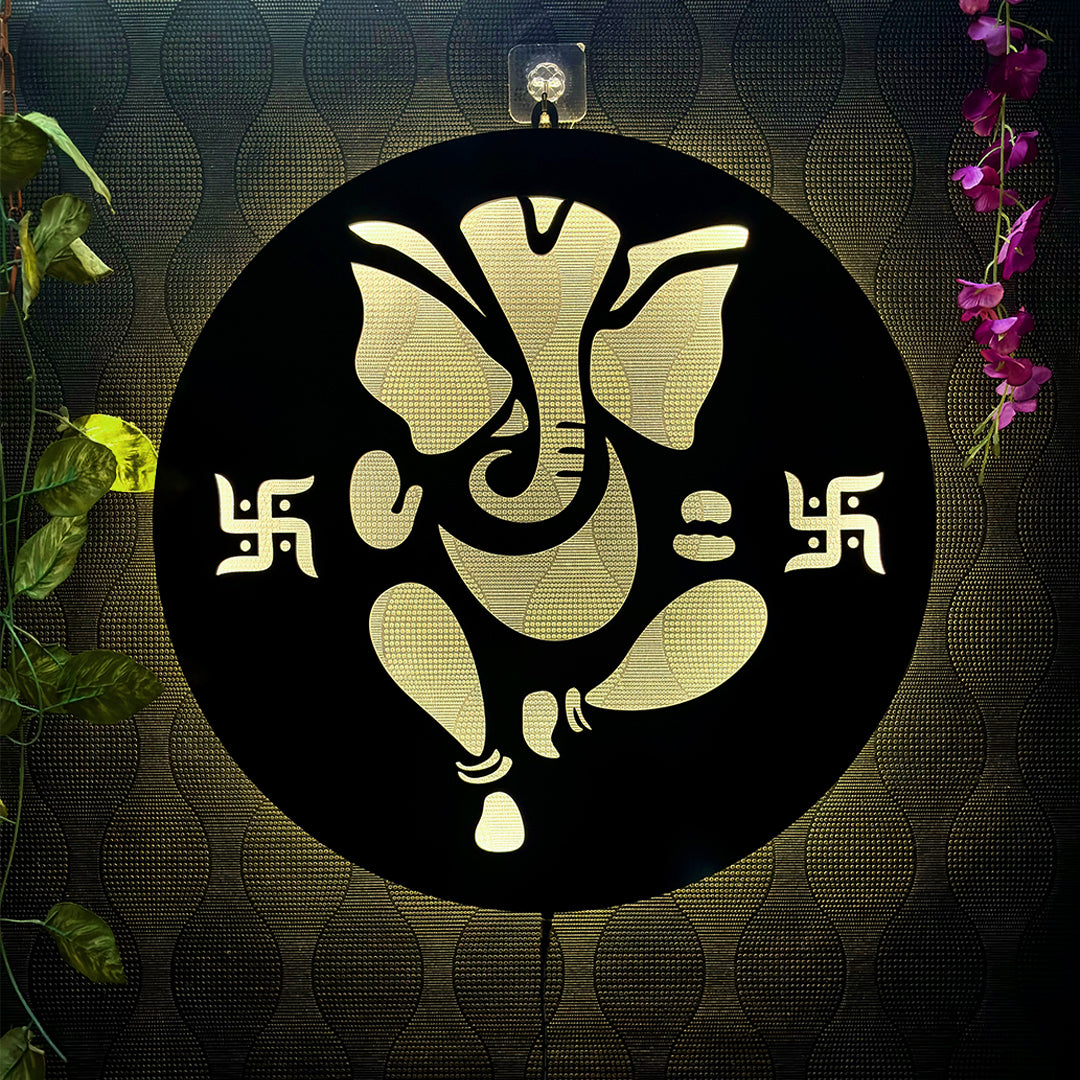 Dancing Ganesha with Swastik LED Wall Hanging for Wall Decor