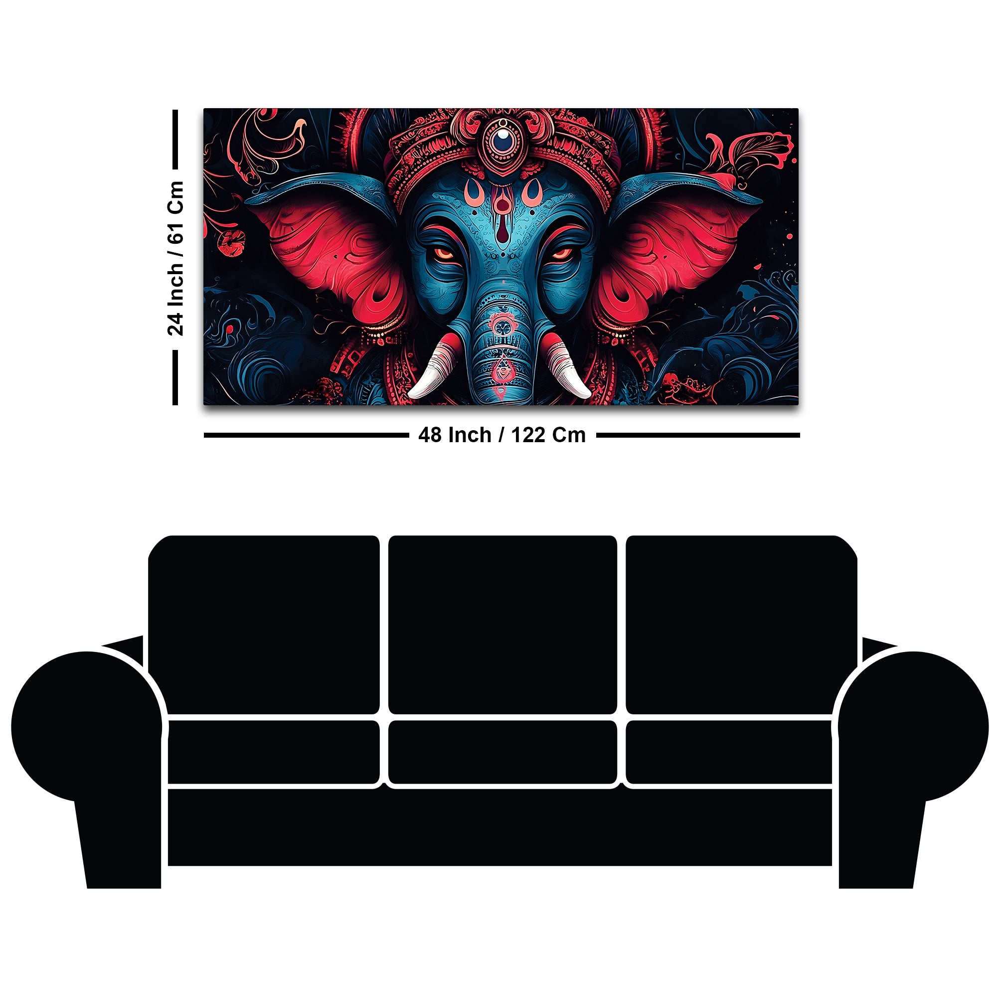 Dark Themed Powerful Lord Shri Ganesha Face Painting – Modern Indian Canvas Home Décor