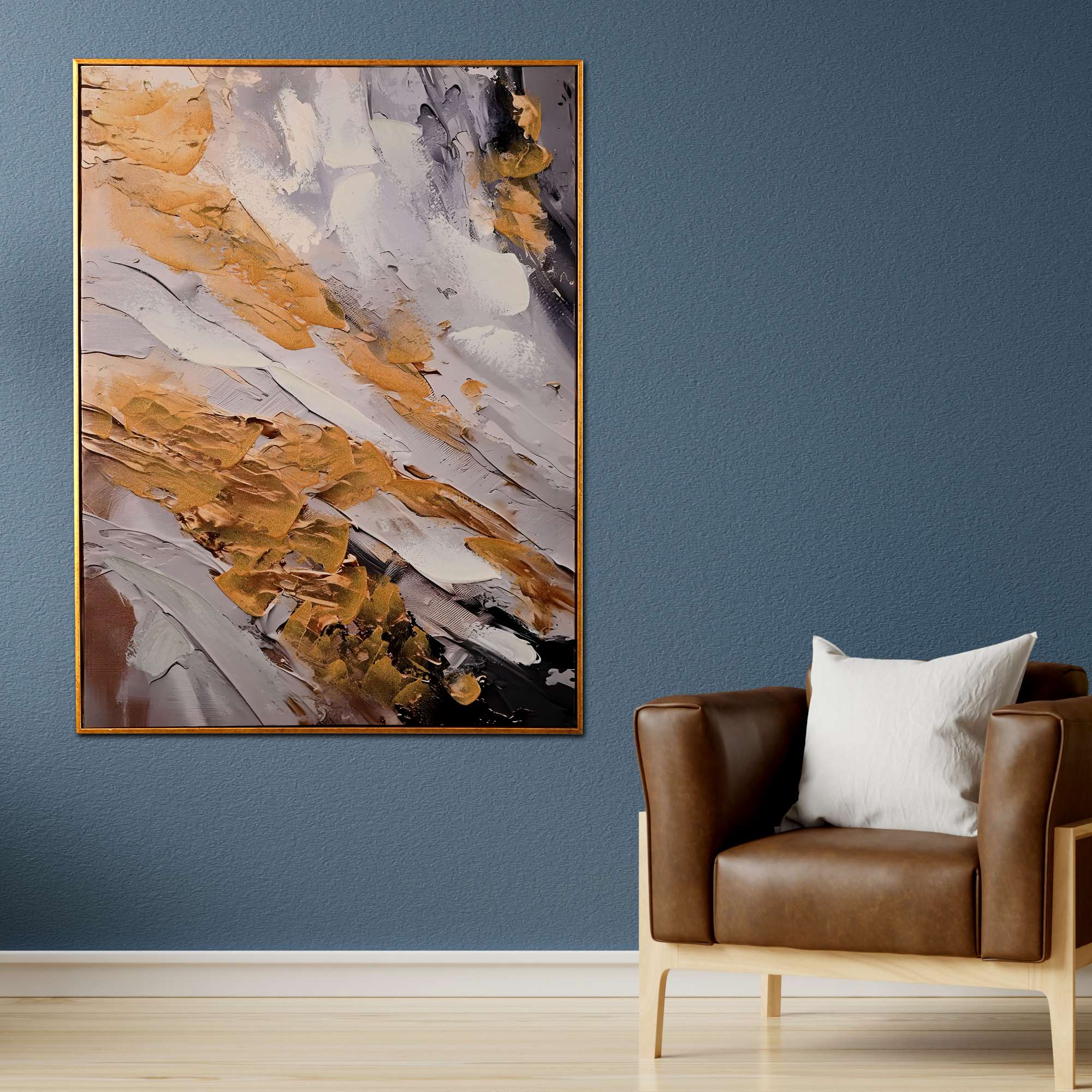 Day of Desert Abstract Hand Painted Wall Painting with Floating Frame
