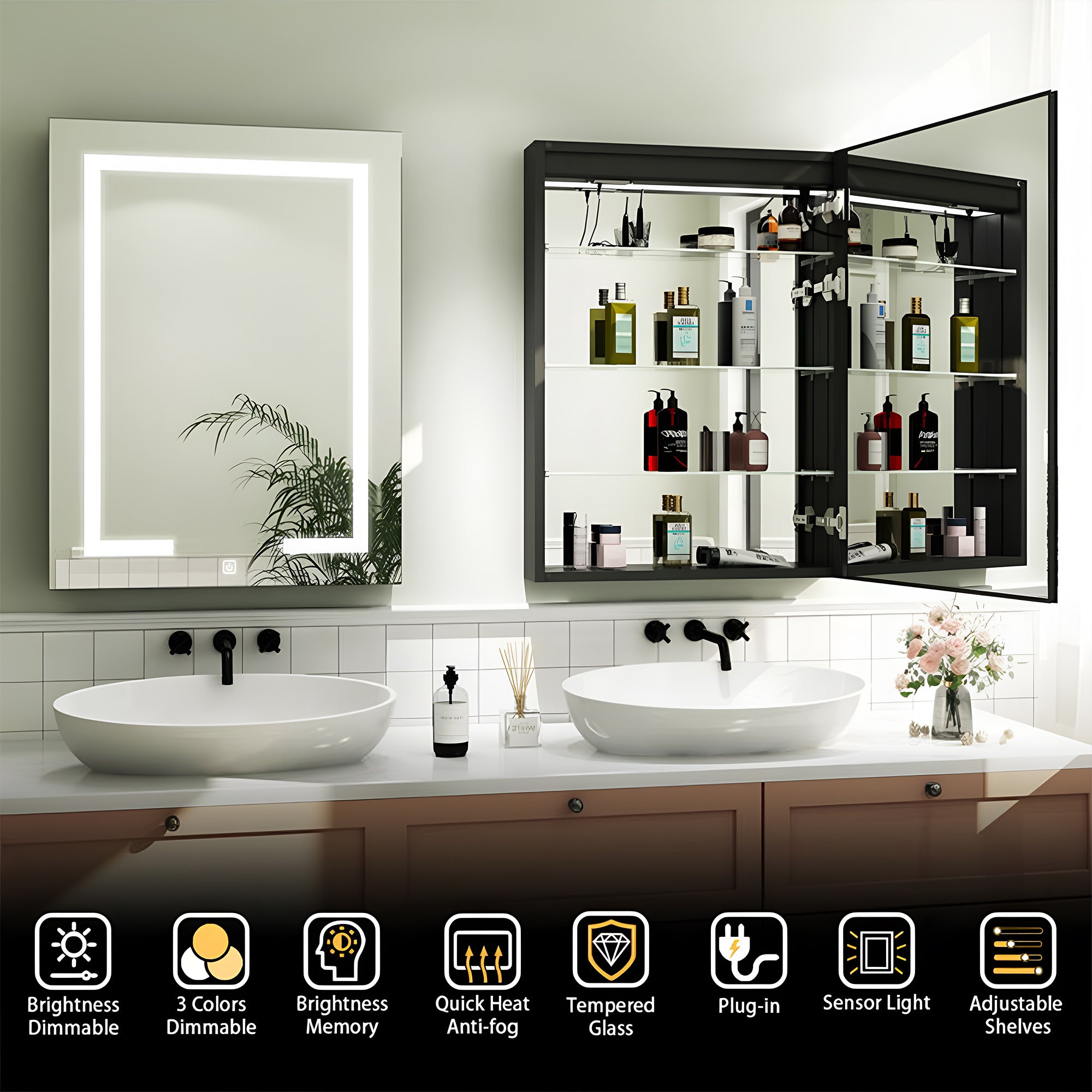 Daylight LED Mirror Cabinet with Touch Sensor and Minimalist Design