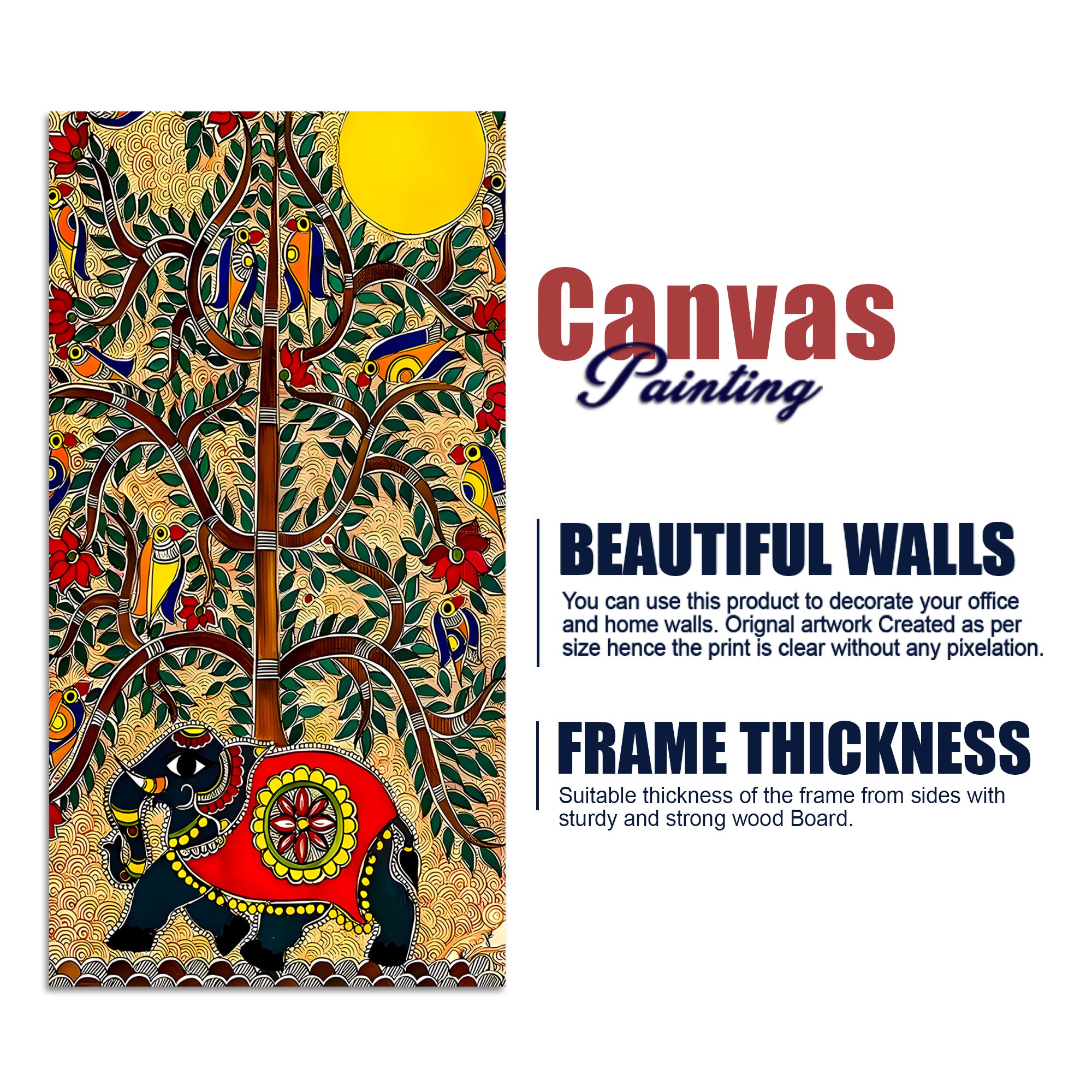 Decorative Elephant Canvas Wall Painting | Nature Inspired Wall Décor