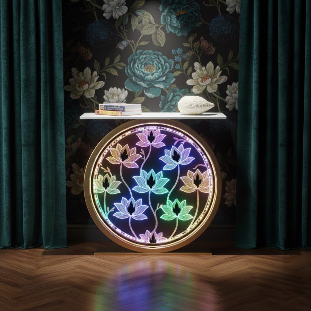 Decorative LED Console Table with Lotus Design for Home