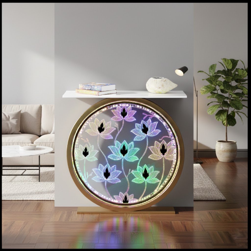 Decorative LED Console Table with Lotus Design for Home