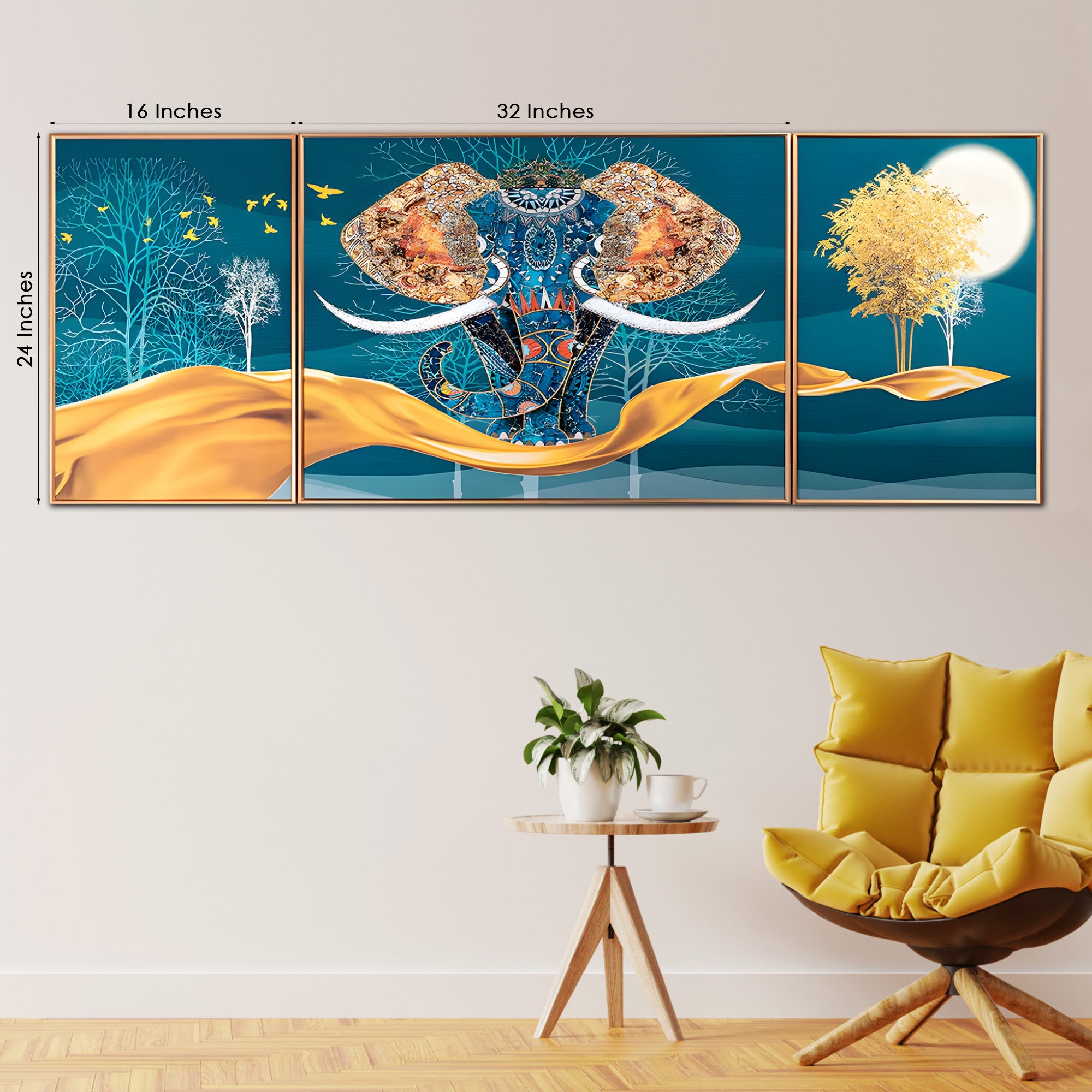 Decorative Udaipur Elephant Crystal Glass Painting Set of 3