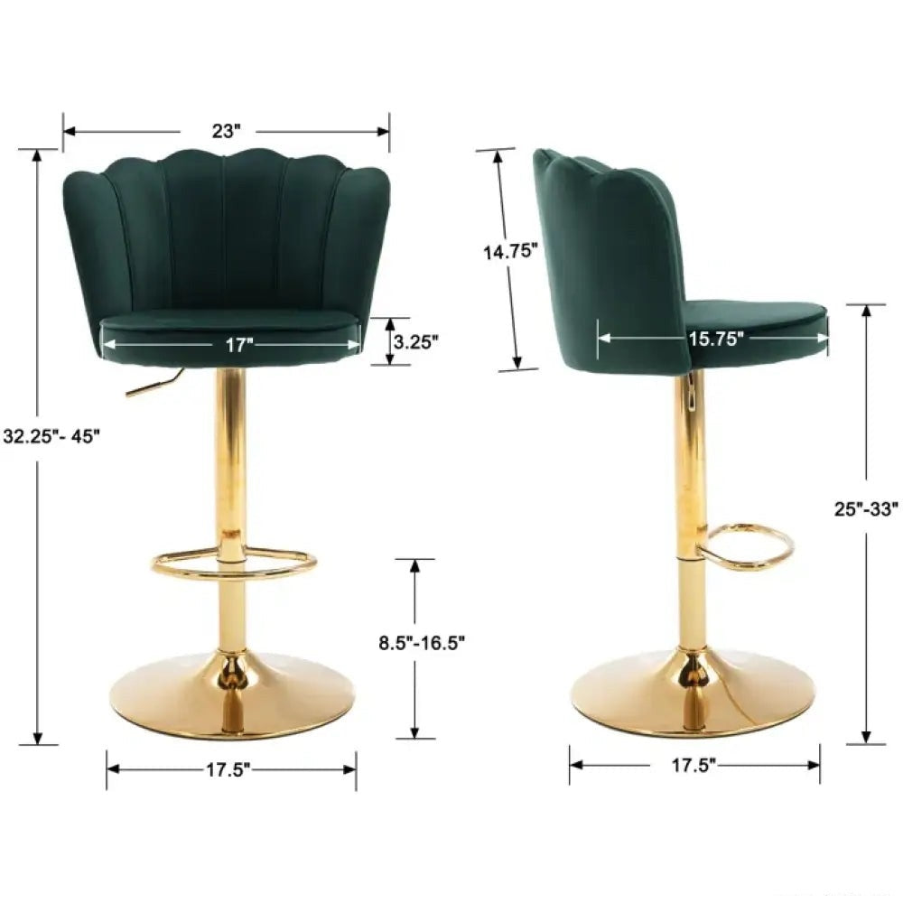 Deep Green Velvet Lounge Bar Stools with Glamorous Golden Frame