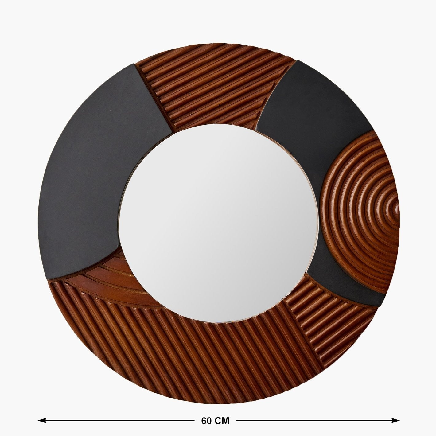 Designer Accent Mirror with Carved Wood and Black Panels