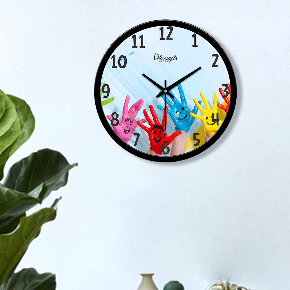 Designer Colorful Hands Smiley Wall Clock