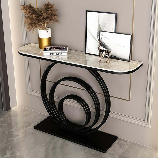 Designer Console Table with Unique Black Circular Ring Base