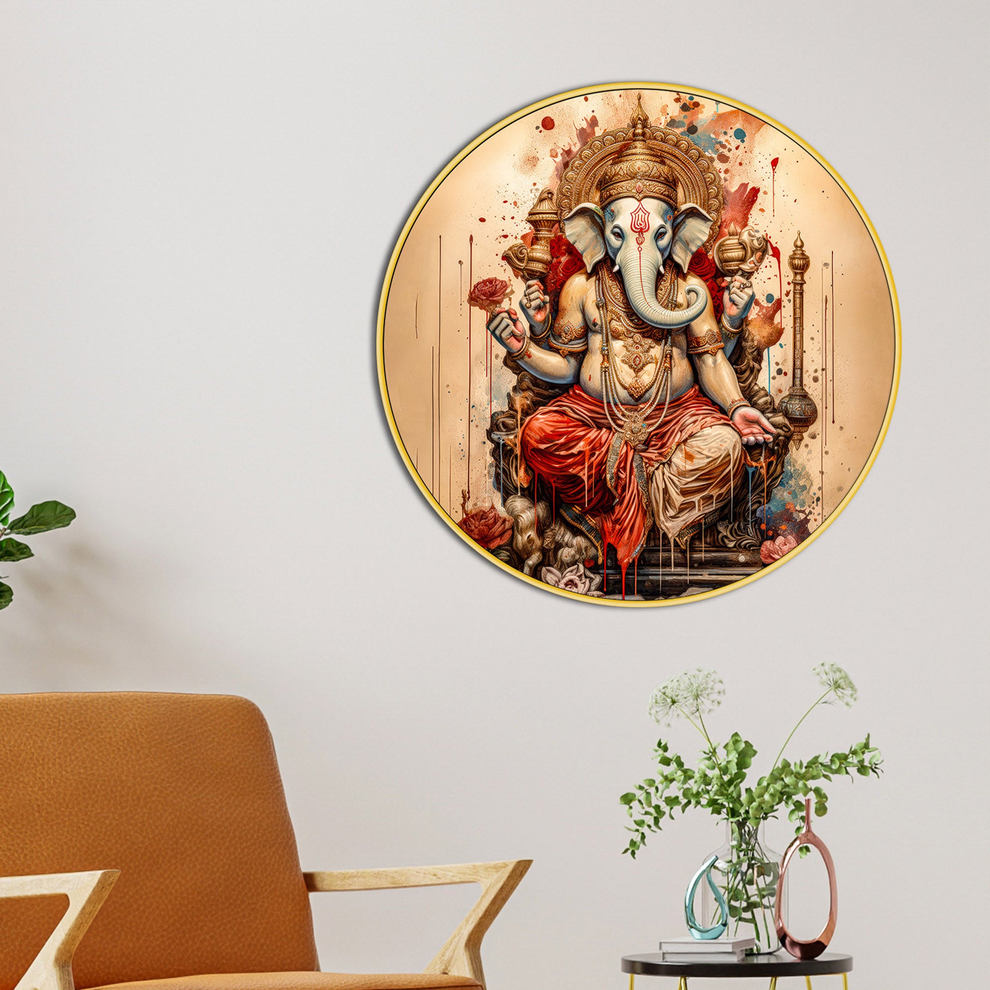 Designer Divine Ganesh Ji Round Wall Art Painting
