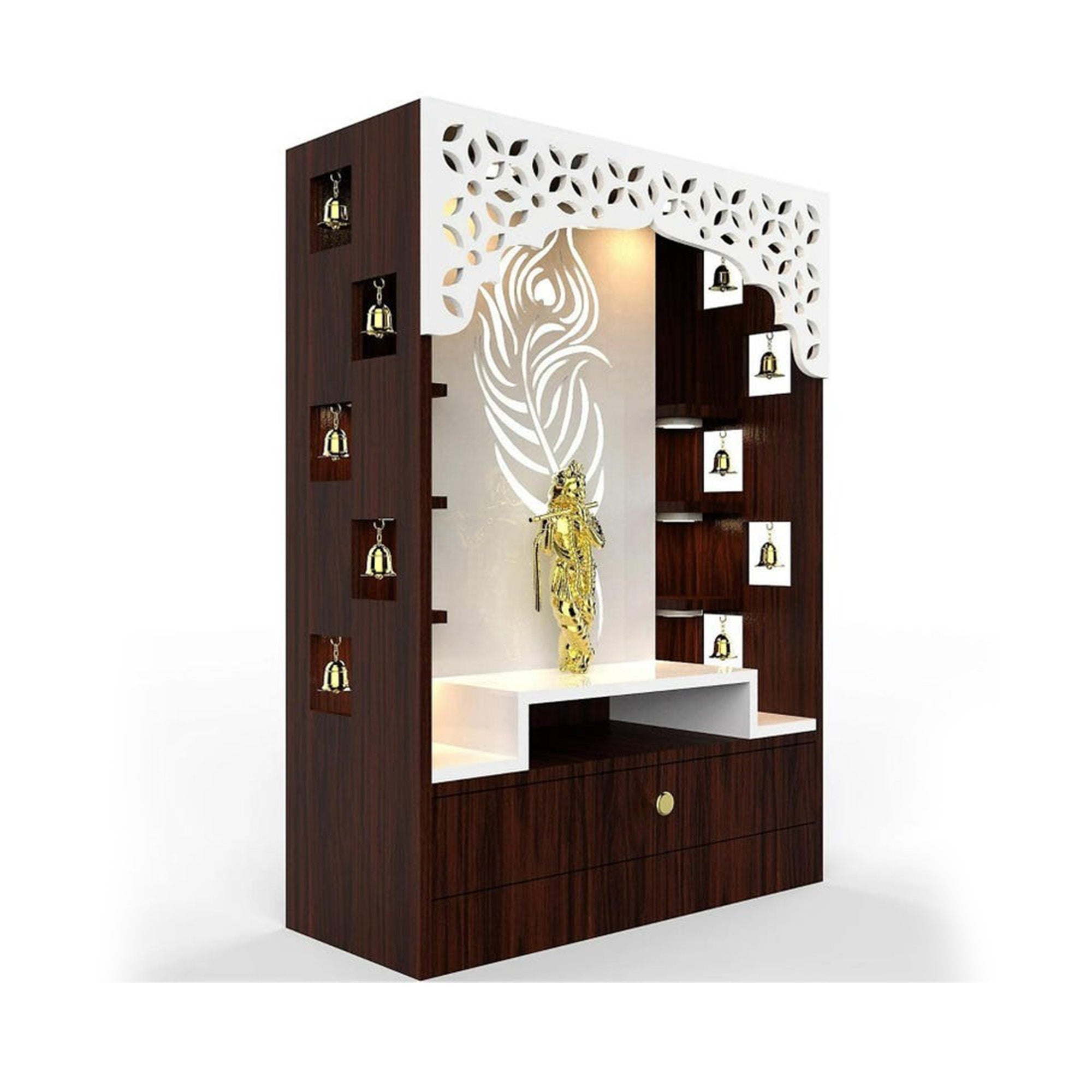 Designer Floor Pooja Mandir with LED Panel and Krishna Theme