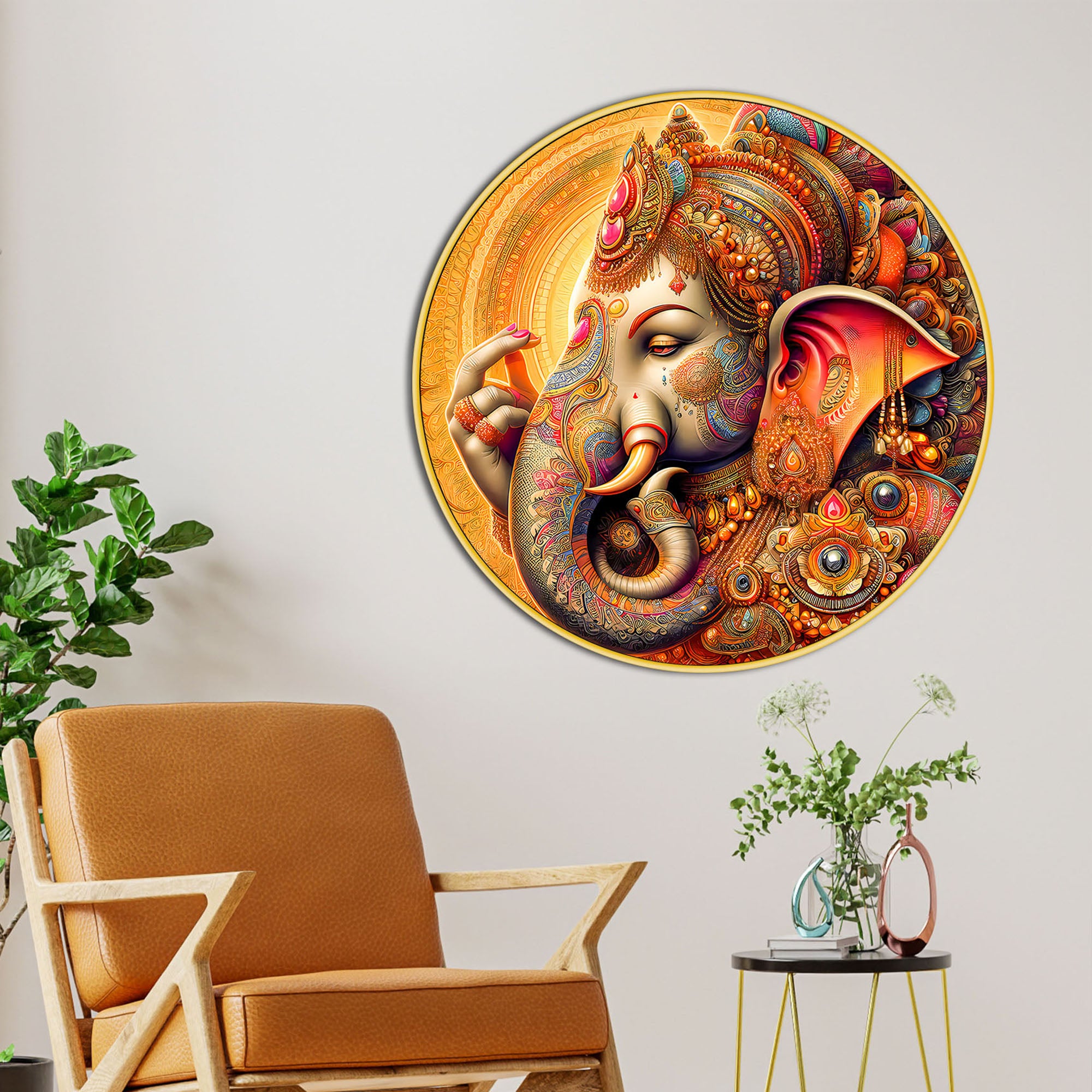 Designer Ganesha Round Spiritual Wall Décor Painting