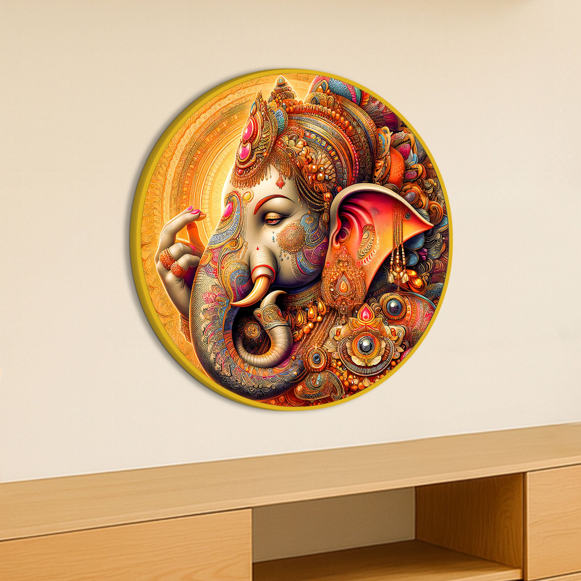 Designer Ganesha Round Spiritual Wall Décor Painting