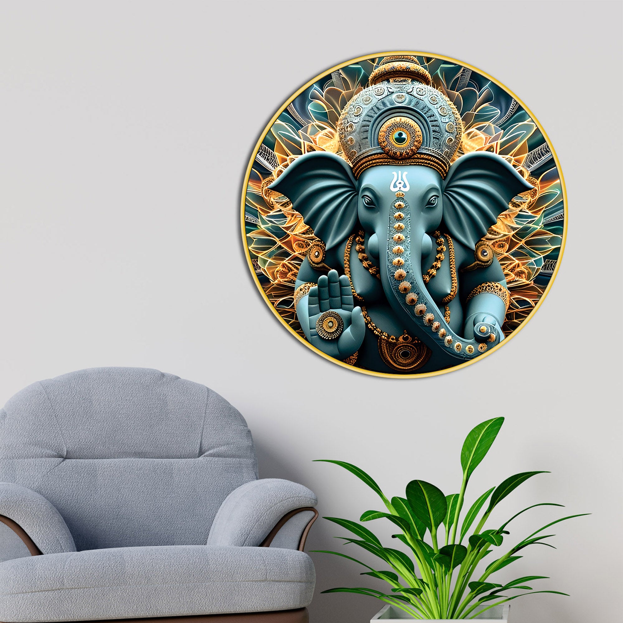 Designer Ganesha Round Spiritual Wall Painting