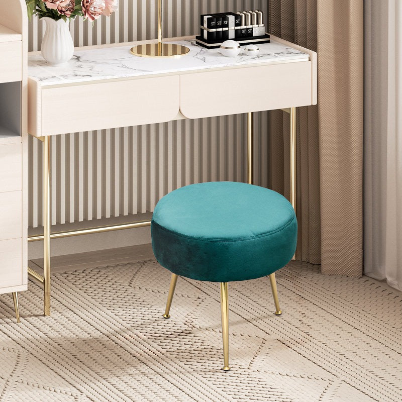 Designer Green Velvet Vanity Seat with Sturdy Golden Legs