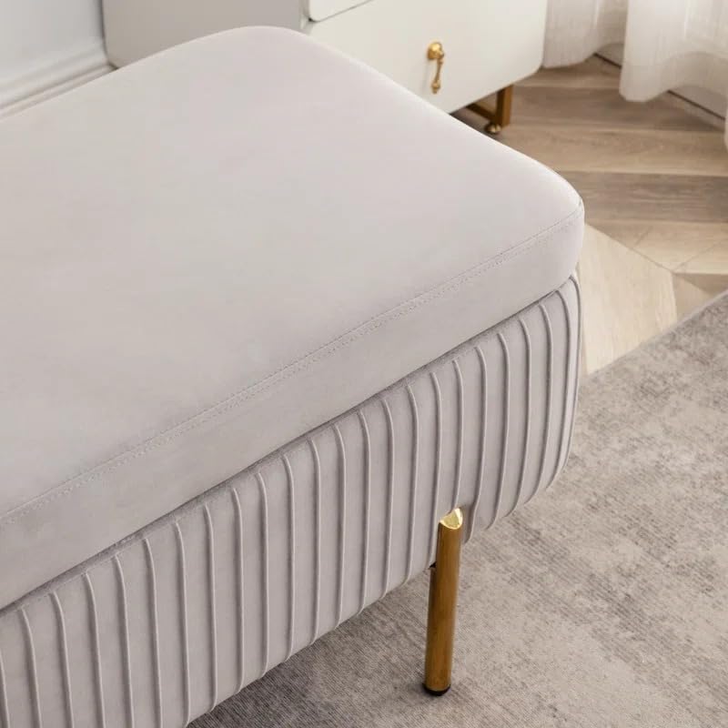 Designer Rich Grey Velvet Bench with Smart Storage Ottoman