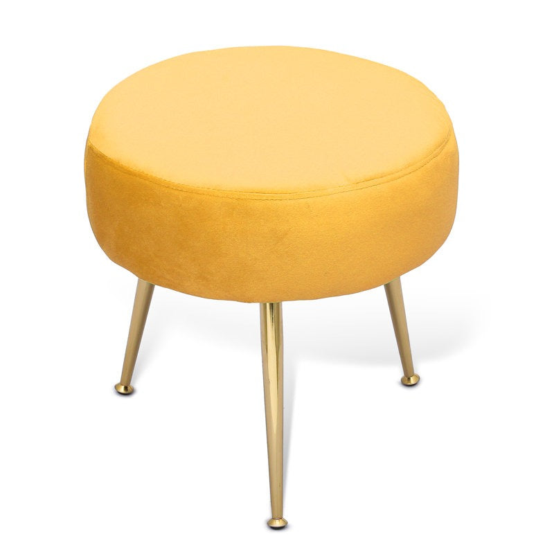 Designer Yellow Velvet Vanity Seat with Sturdy Golden Legs