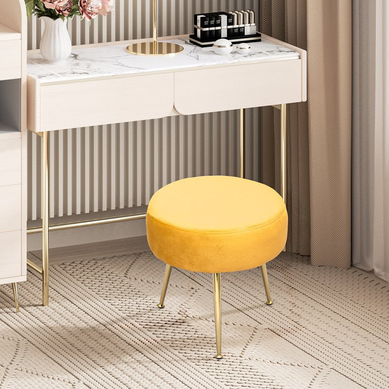 Designer Yellow Velvet Vanity Seat with Sturdy Golden Legs