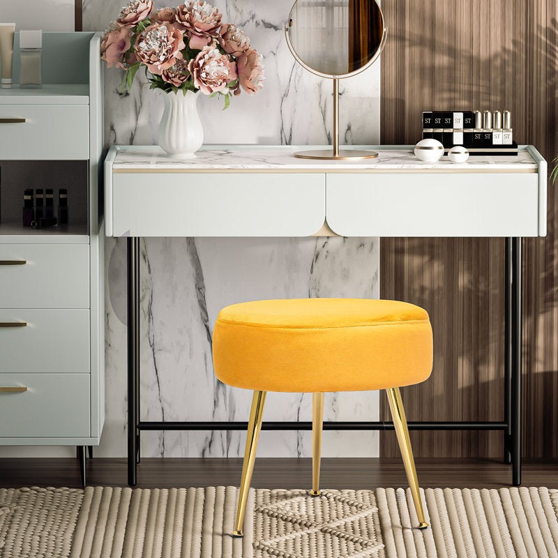 Designer Yellow Velvet Vanity Seat with Sturdy Golden Legs
