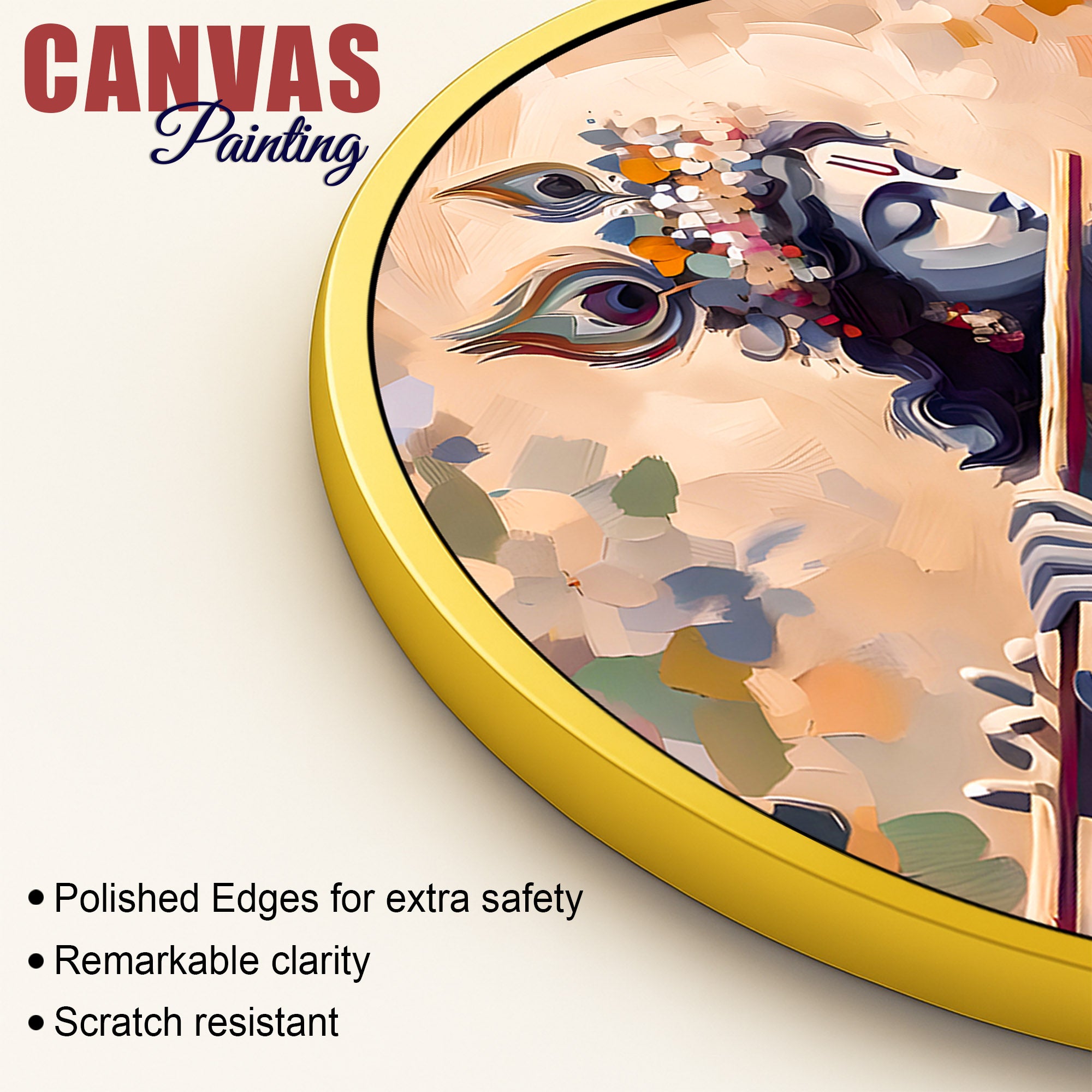 Devotional Shri Krishna Round Wall Painting