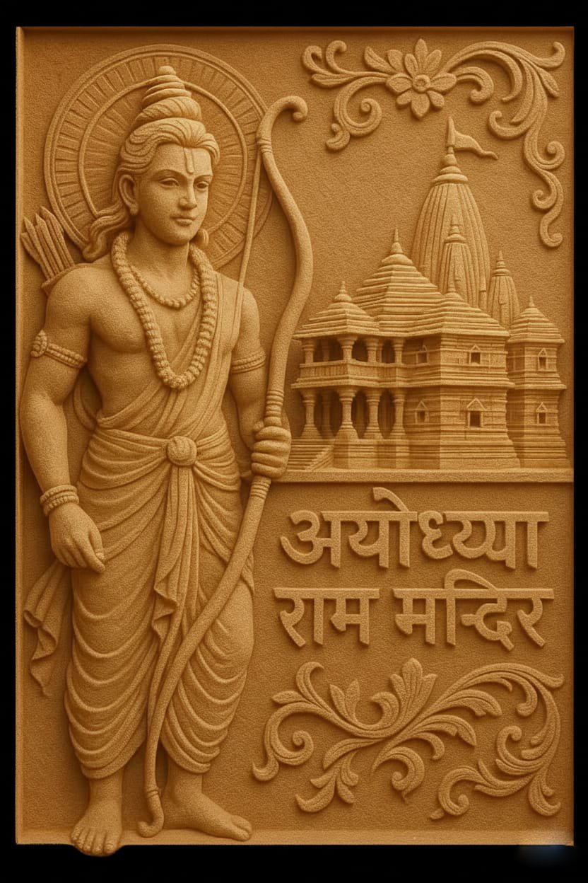 Divine 3D Lord Shri Ram Wall Art with Ayodhya Temple – Handcrafted Spiritual Décor for Home & Temple