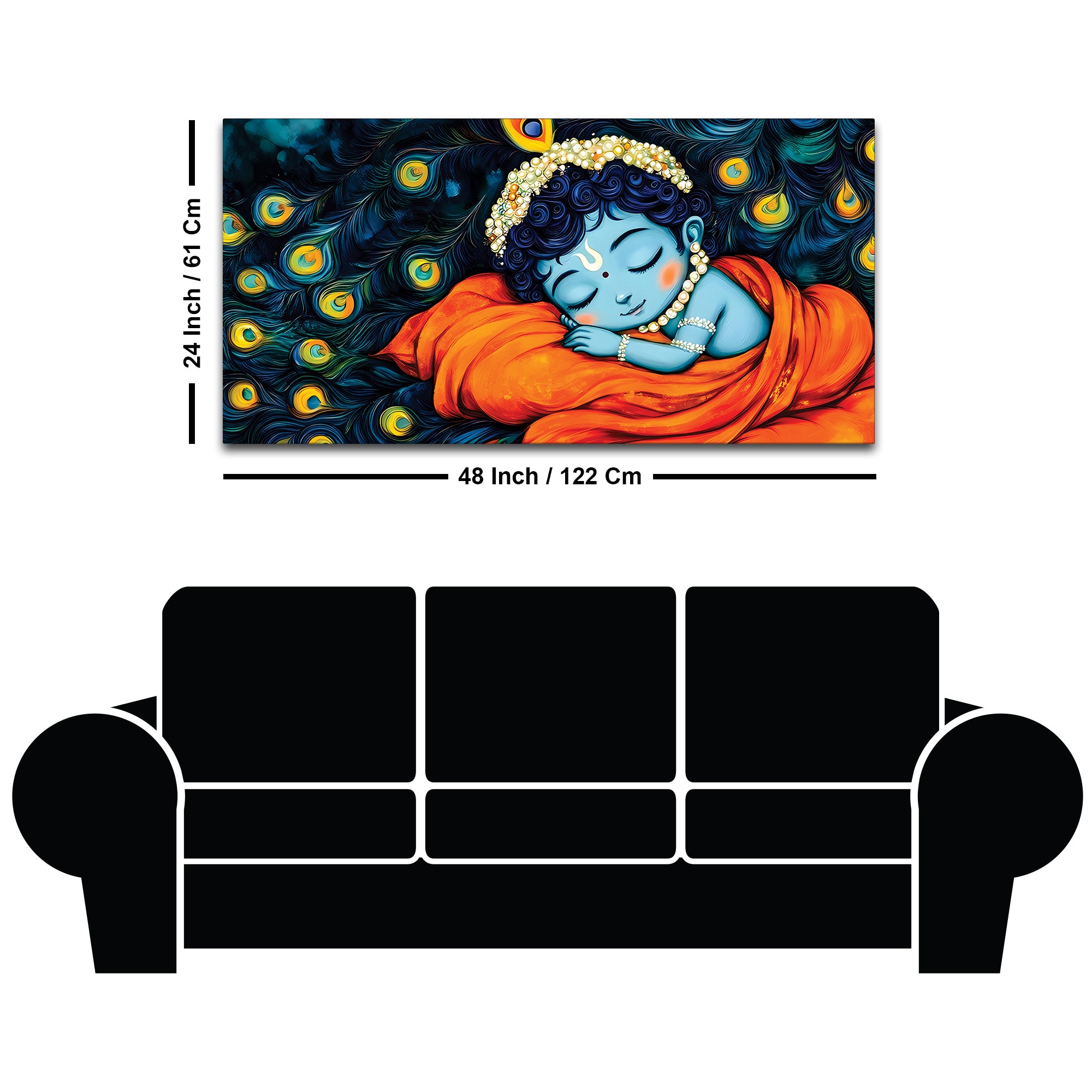 Divine Bal Krishna Sleeping Painting with Peacock Feather Art