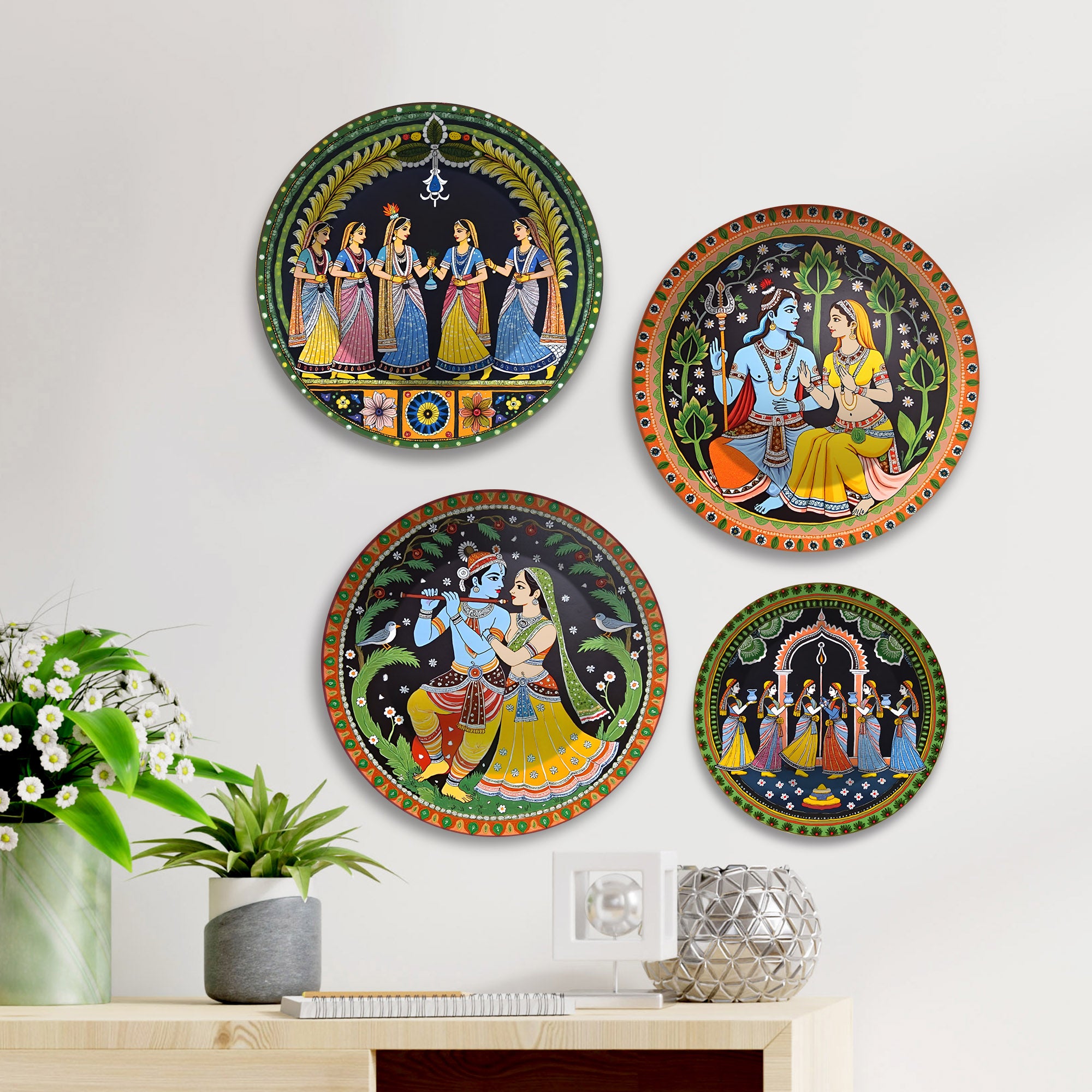 Divine Couples Sacred Love Premium Wall Plates Painting Set of Four