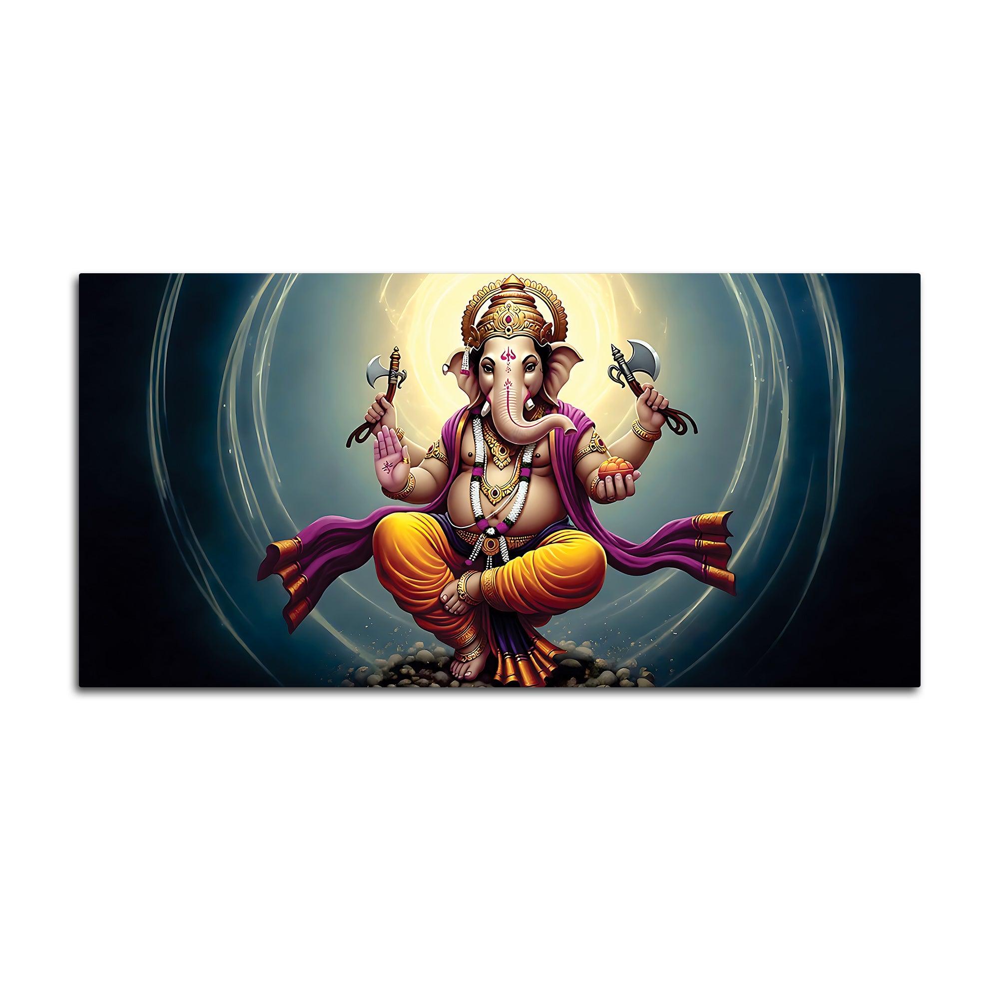 Divine Dancing Vighnaharta Ganpati Bappa Canvas Wall Painting for Home & Pooja Spaces – Modern Religious Wall Decor