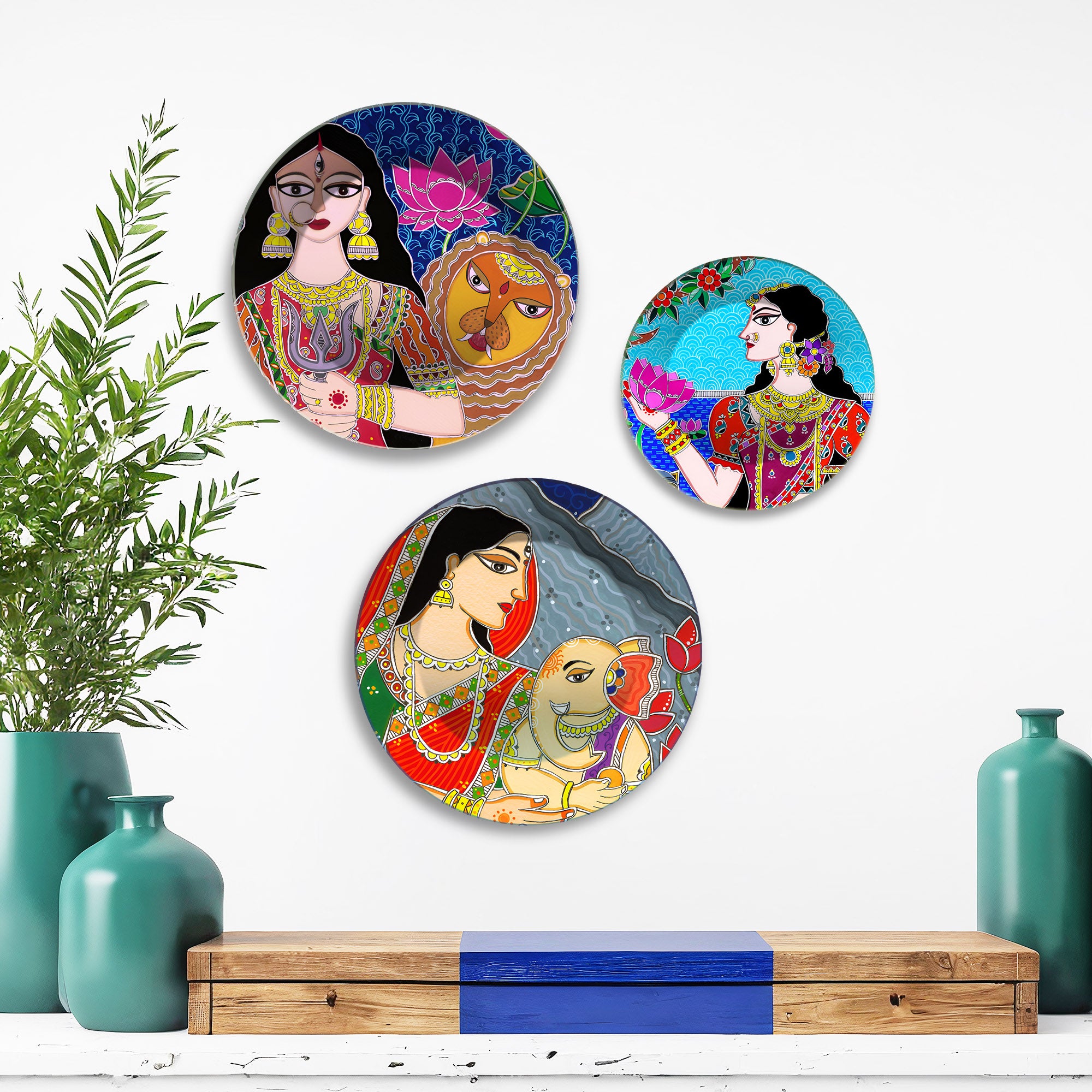 Divine Feminine Power & Peace Premium Wall Plates Painting Set of 3