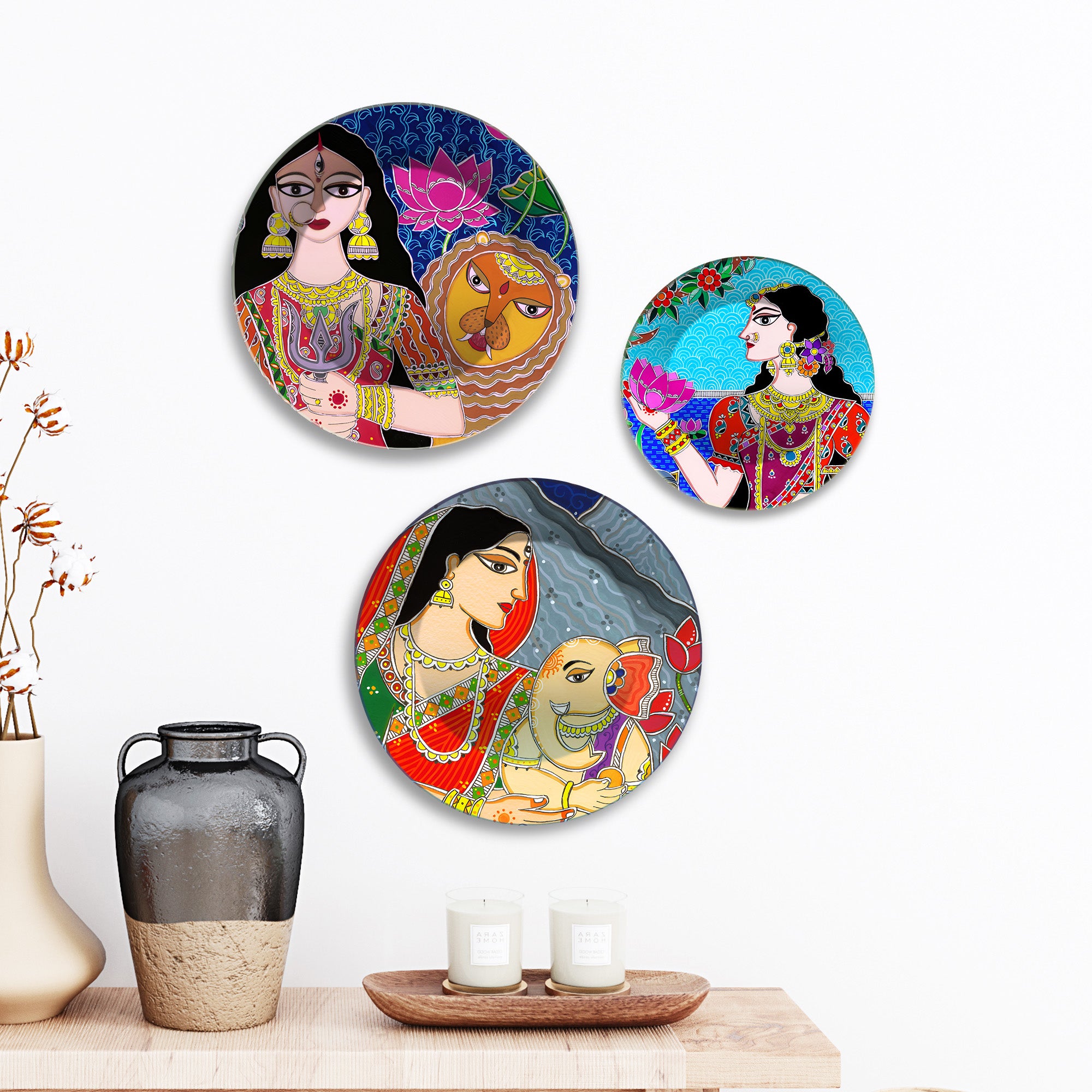 Divine Feminine Power & Peace Premium Wall Plates Painting Set of 3