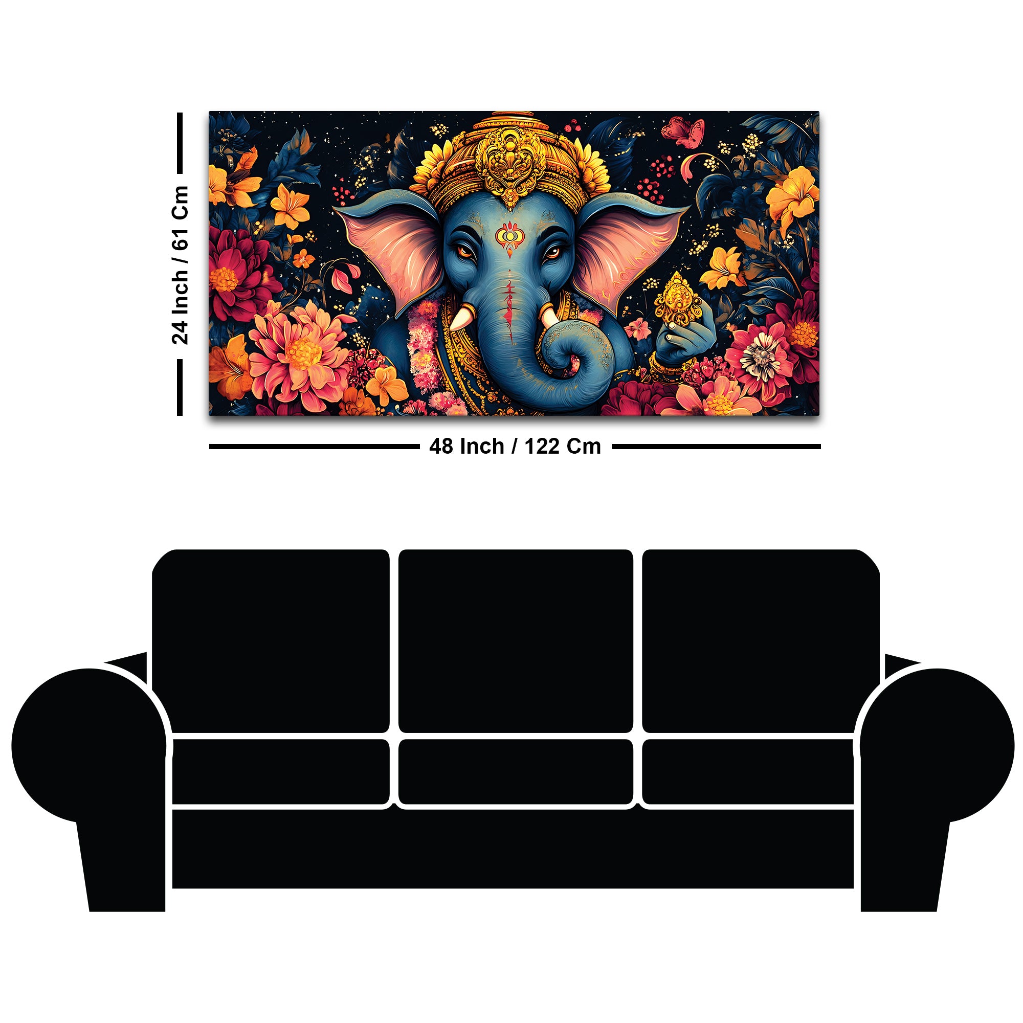Divine Floral Majesty Lord Ganapati In Blossom Premium Canvas Wall Painting for Home & Office – Modern Devotional Wall Decor