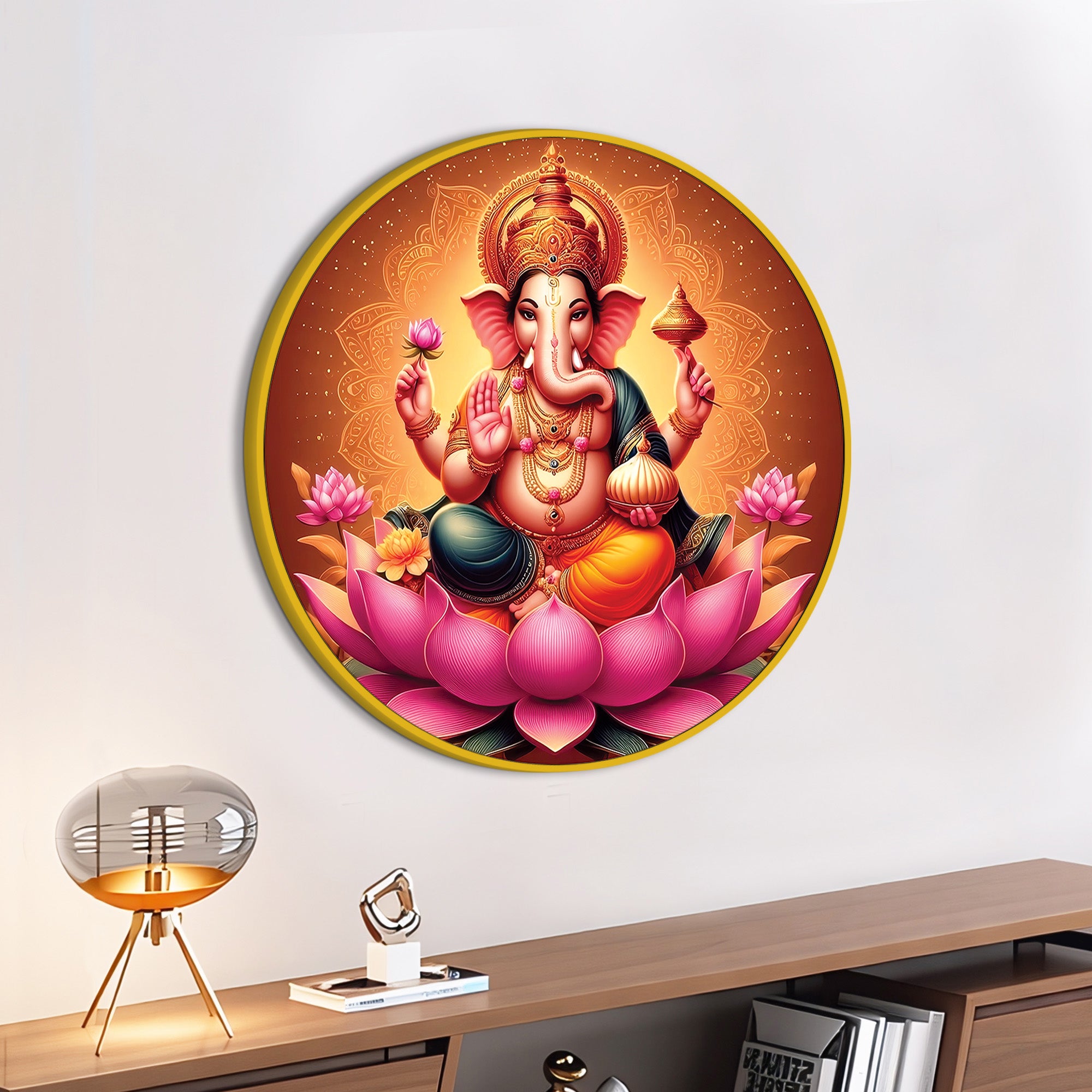Divine Ganpati on Lotus Canvas Painting