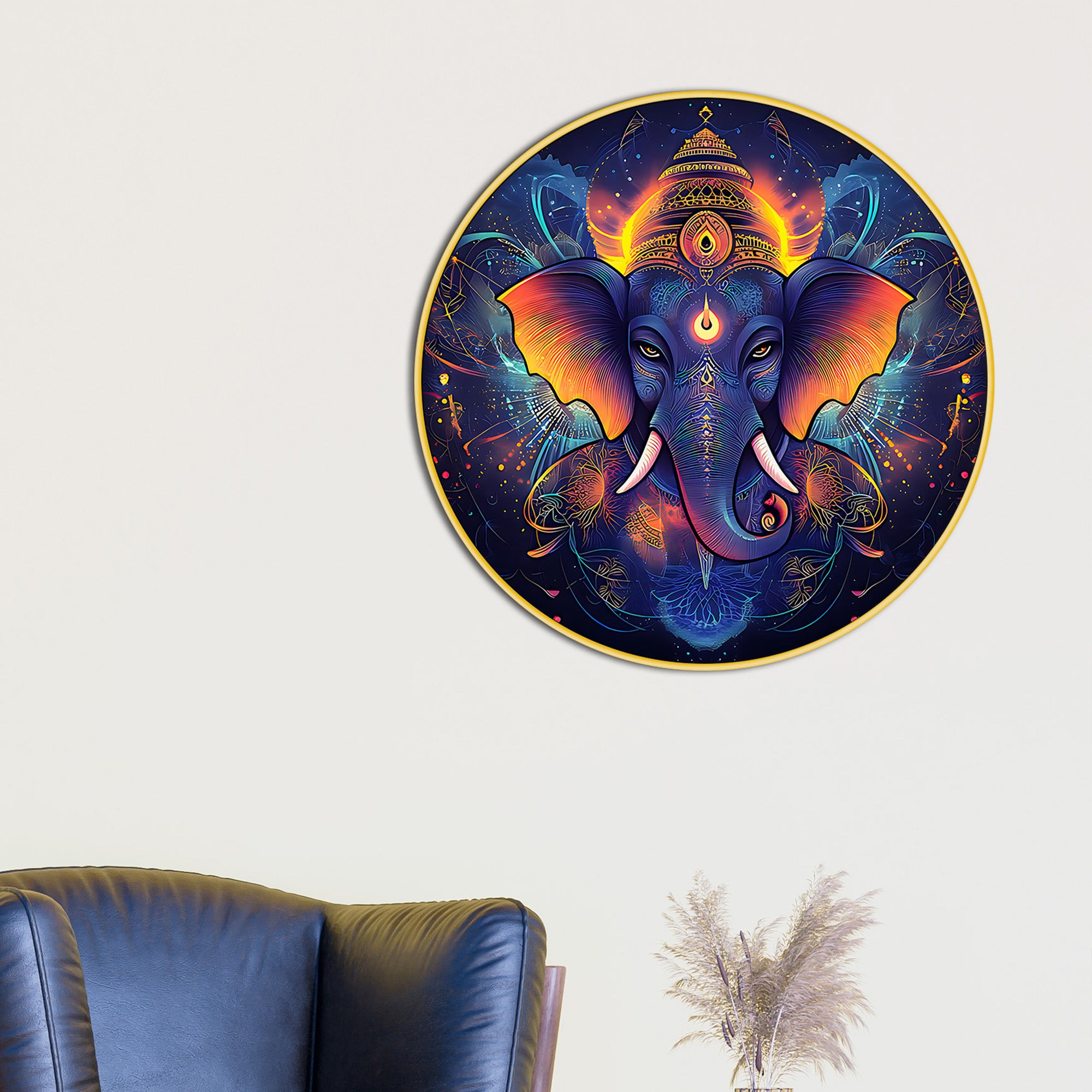 Divine Ganpati Round Canvas Art Painting