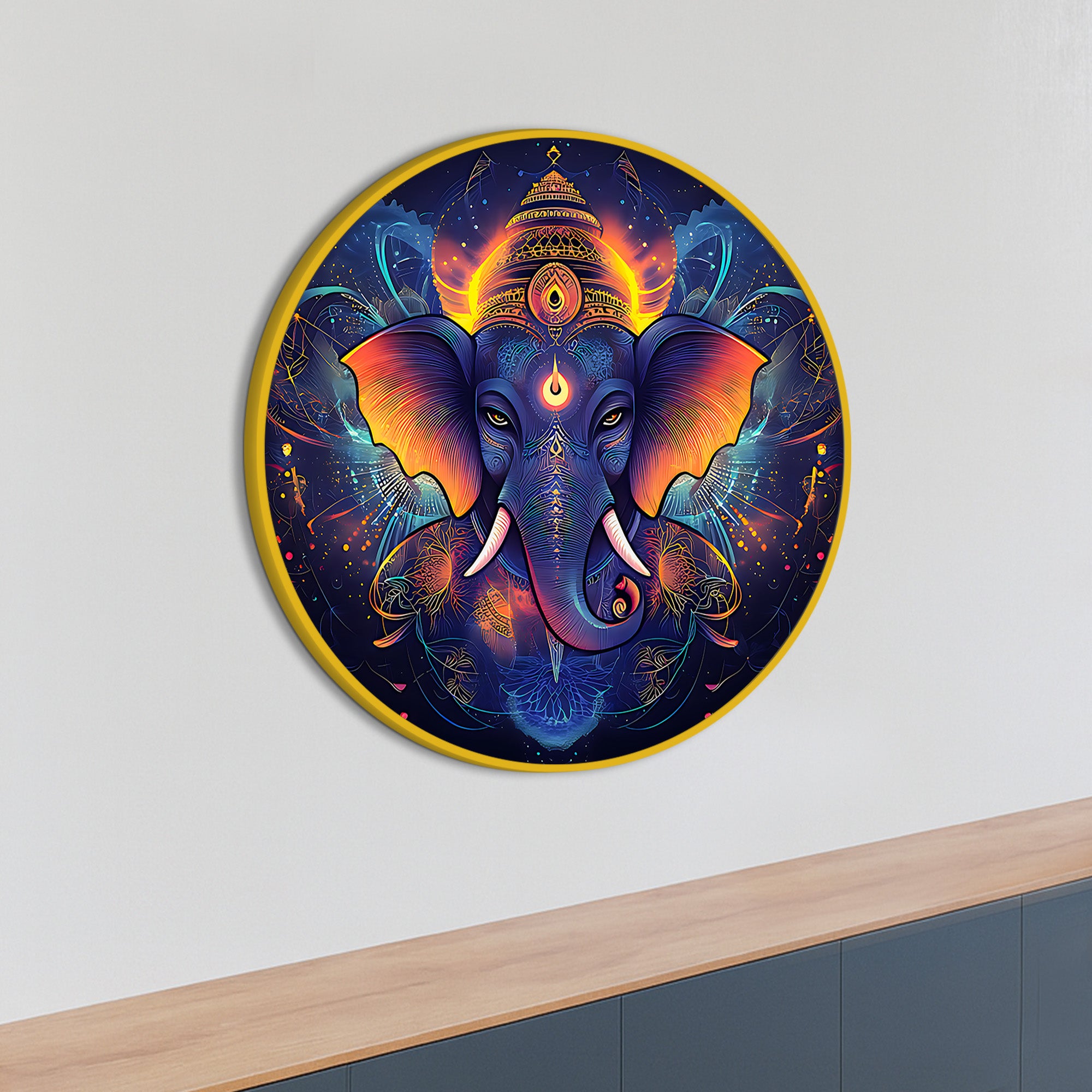 Divine Ganpati Round Canvas Art Painting
