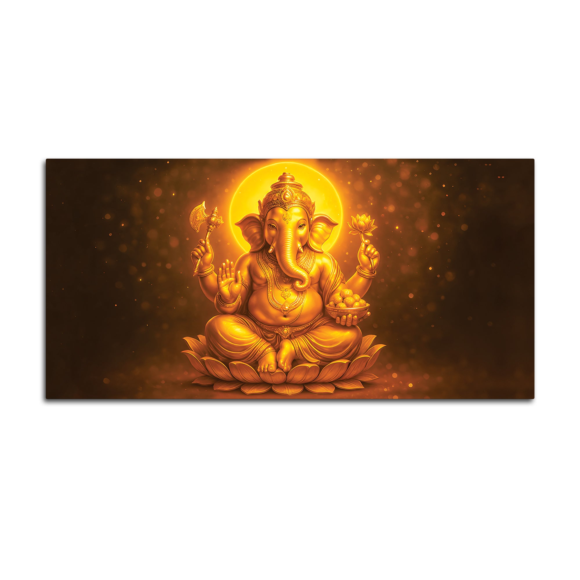 Divine Golden Ganpati Canvas Wall Painting for Home & Pooja Spaces – Modern Spiritual Wall Decor