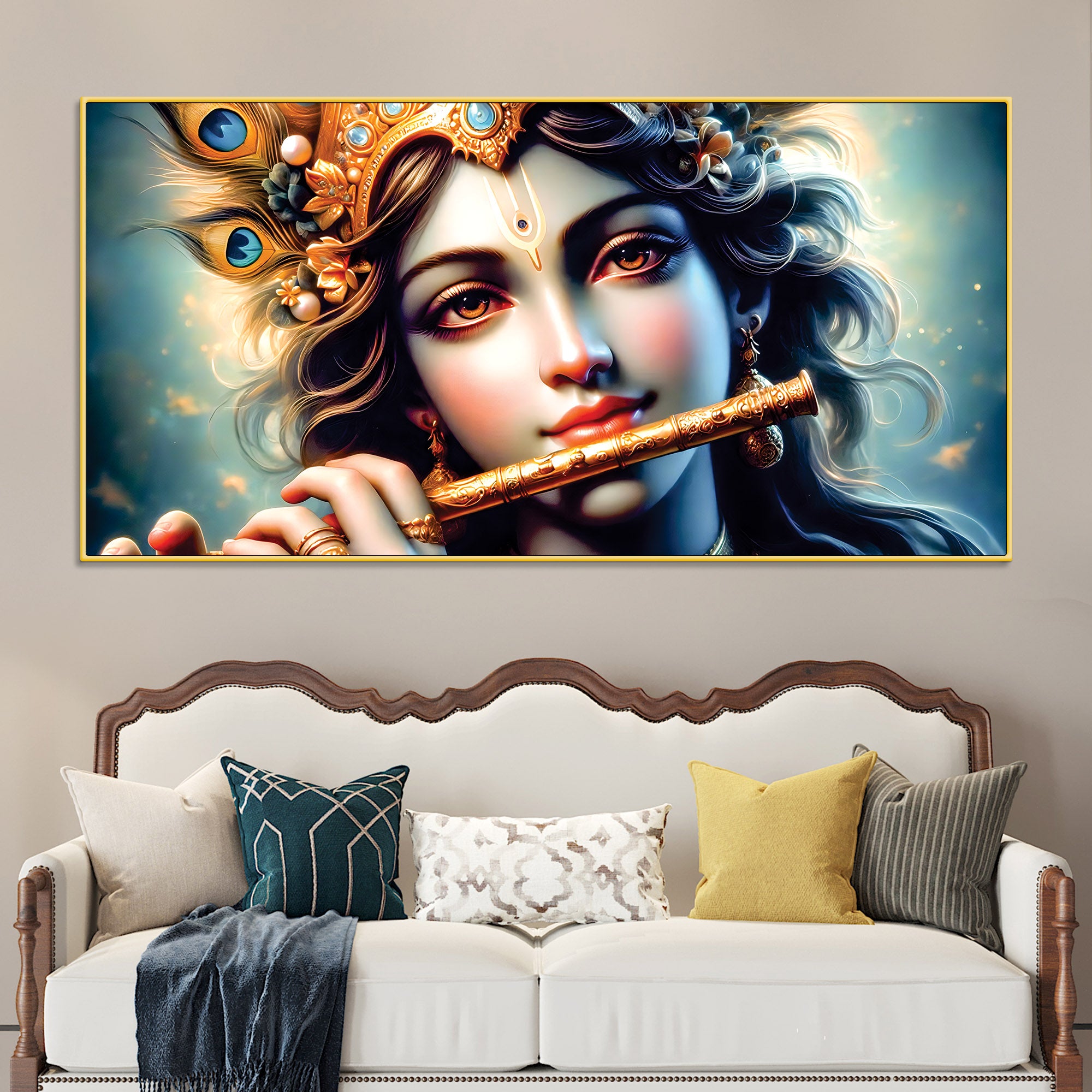 Divine Krishna Canvas Painting for Elegant Living Room Wall